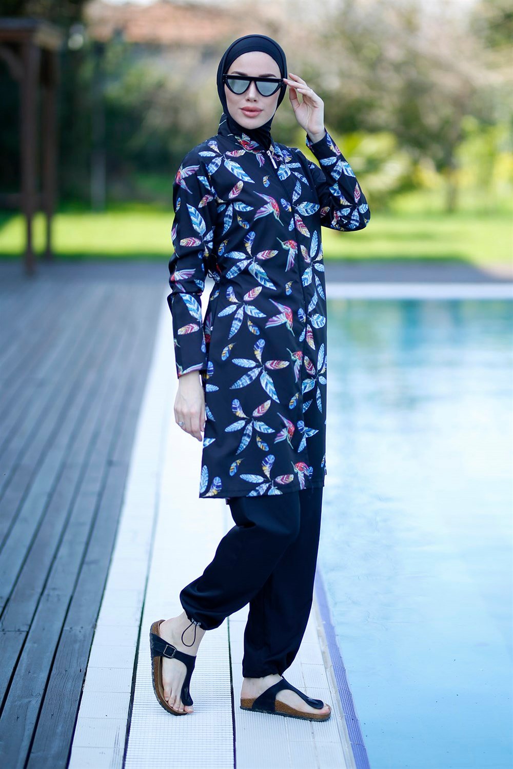 Remsa Mayo Paraşüt Tam Kapalı Tesettür Mayo Kuşlu Tüyler 2102 Gonca