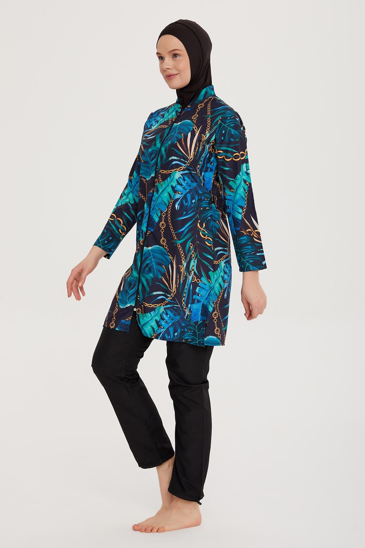 Remsa Mayo Paraşüt Zincir ve Yapraklı Tam Kapalı Tesettür Mayo ZELİHA