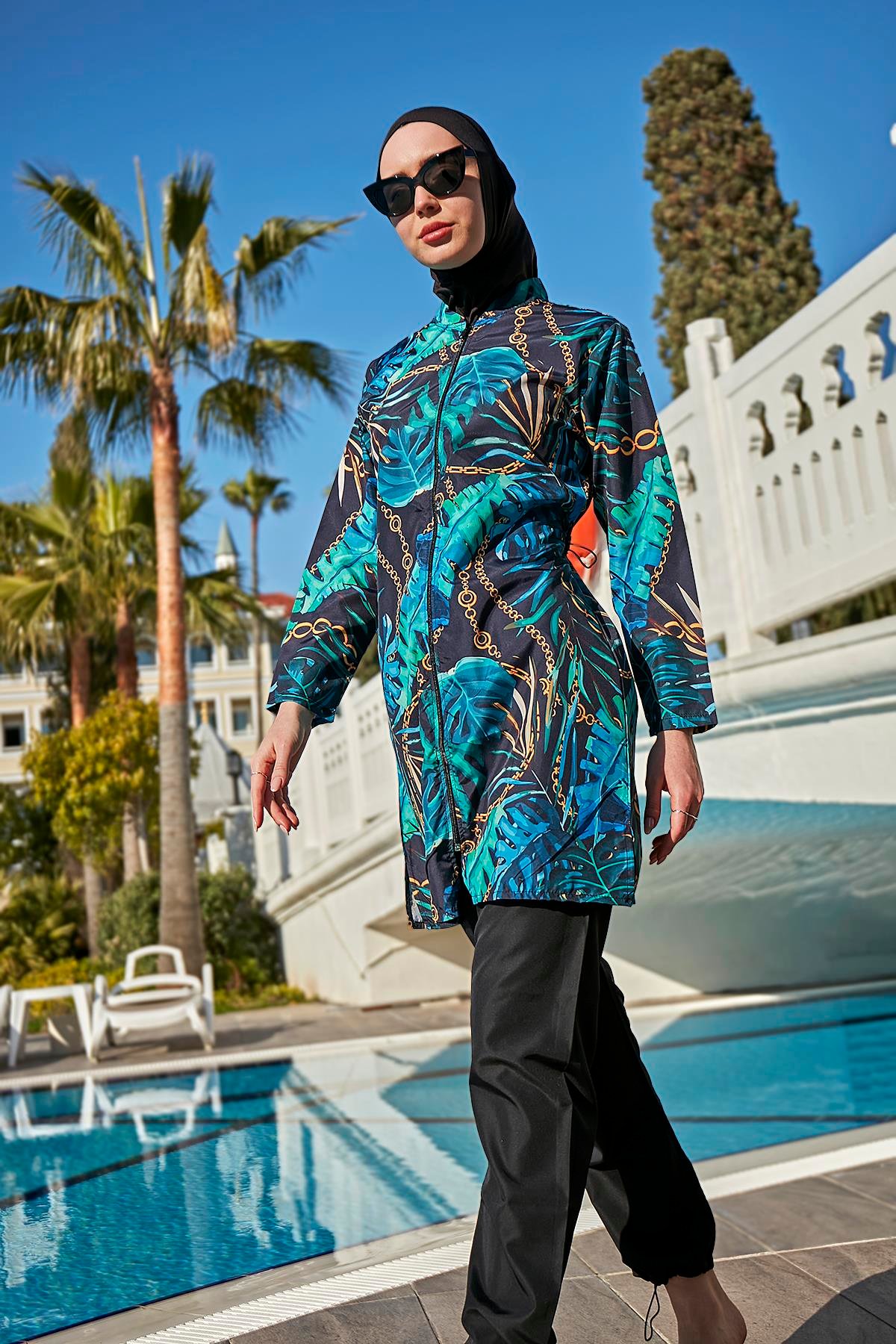 Remsa Mayo Paraşüt Zincir ve Yapraklı Tam Kapalı Tesettür Mayo ZELİHA