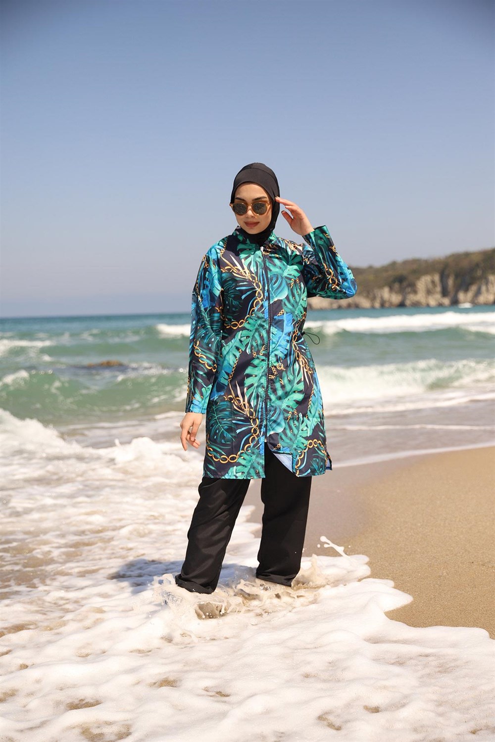 Remsa Mayo Paraşüt Zincir ve Yapraklı Tam Kapalı Tesettür Mayo ZELİHA