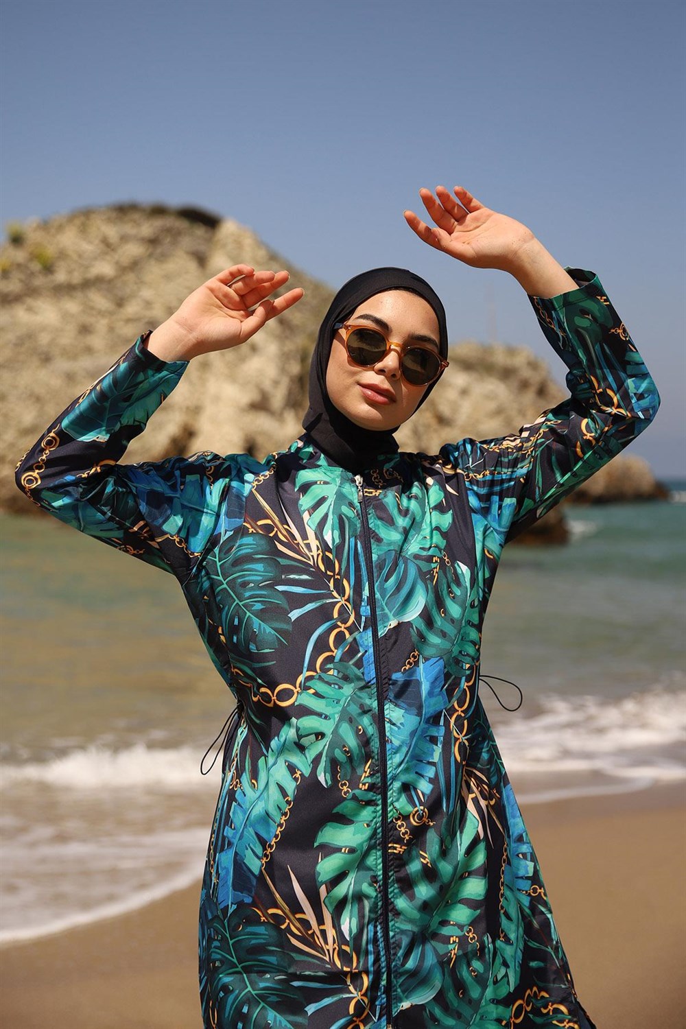 Remsa Mayo Paraşüt Zincir ve Yapraklı Tam Kapalı Tesettür Mayo ZELİHA