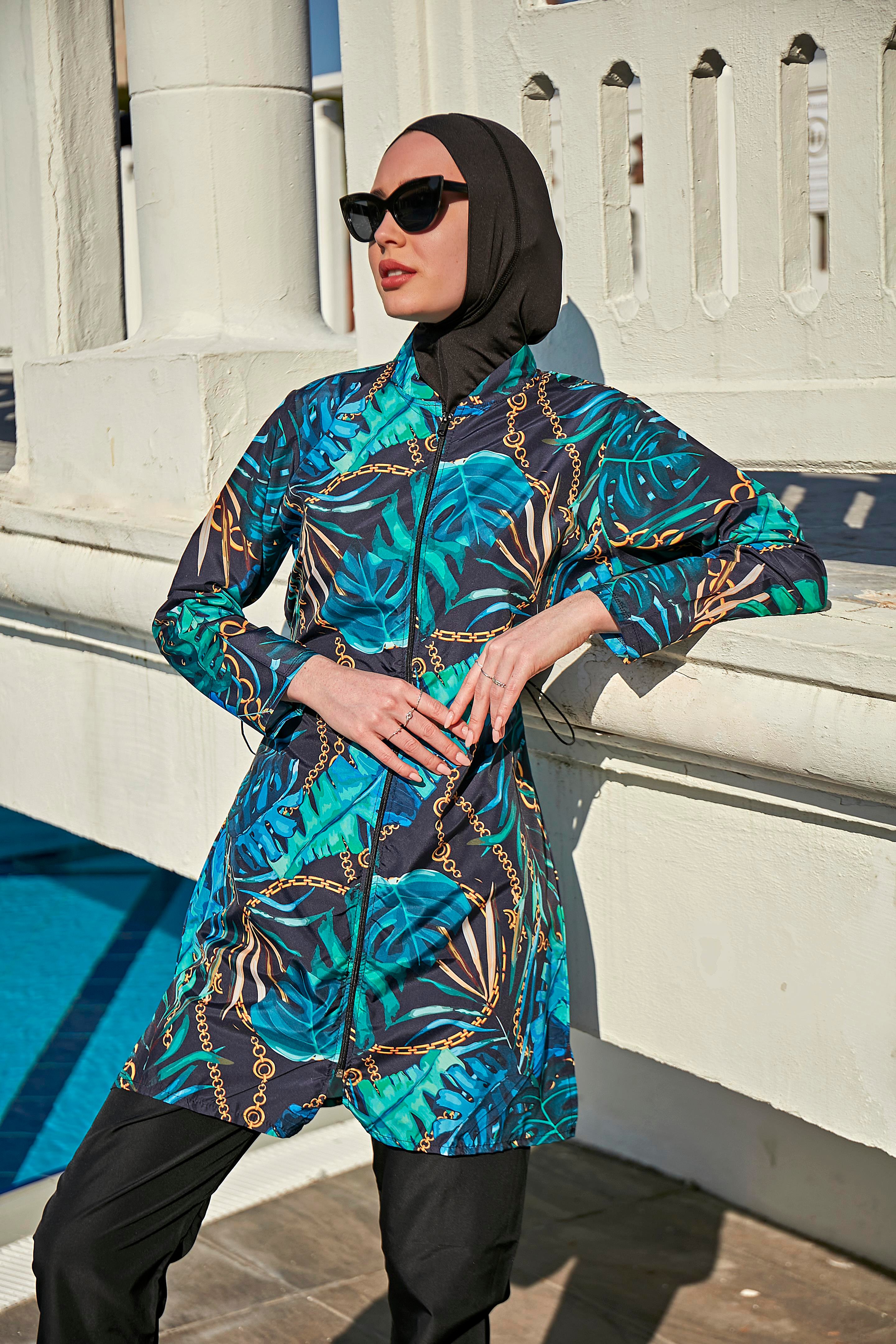 Remsa Mayo Paraşüt Zincir ve Yapraklı Tam Kapalı Tesettür Mayo ZELİHA