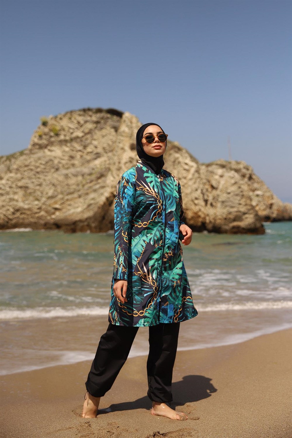 Remsa Mayo Paraşüt Zincir ve Yapraklı Tam Kapalı Tesettür Mayo ZELİHA