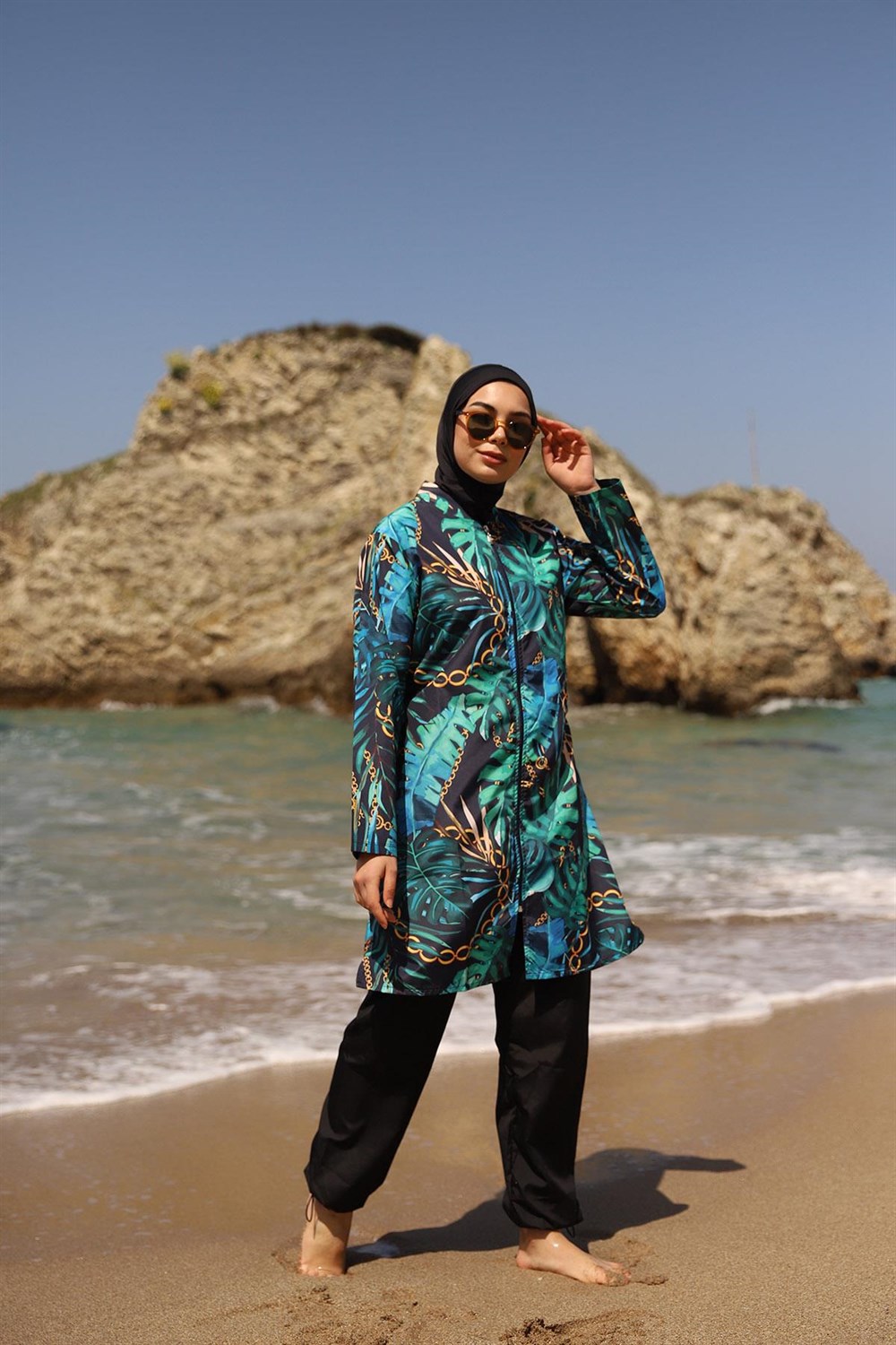 Remsa Mayo Paraşüt Zincir ve Yapraklı Tam Kapalı Tesettür Mayo ZELİHA