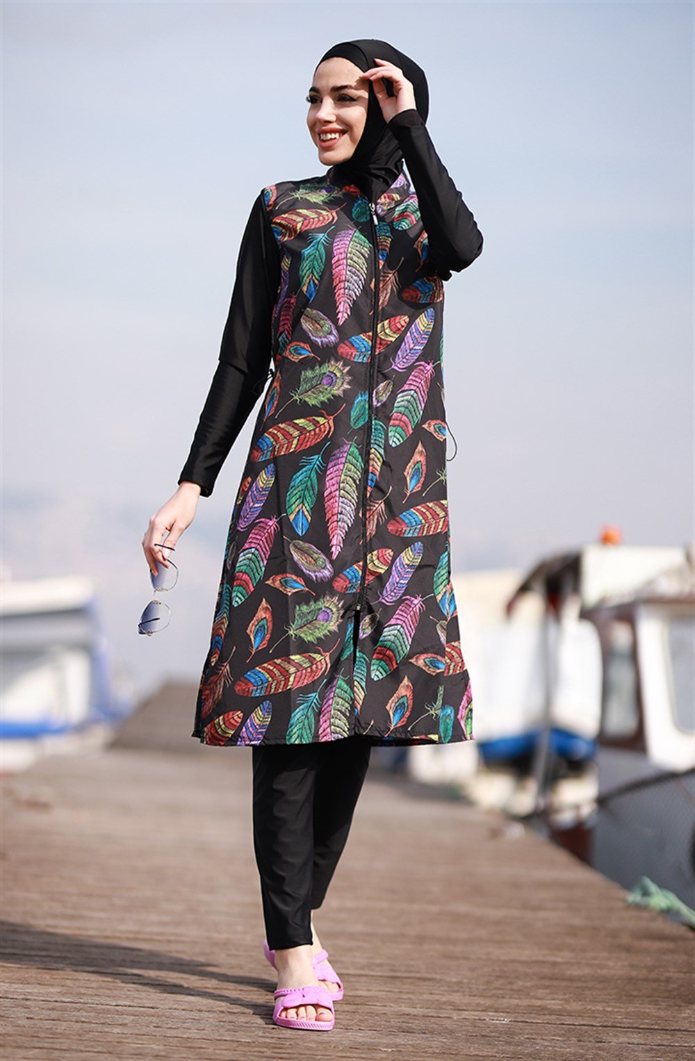 Remsa Mayo Renkli Yaprak Tasarım Tam Kapalı Tesettür Mayo 2003 Nisa