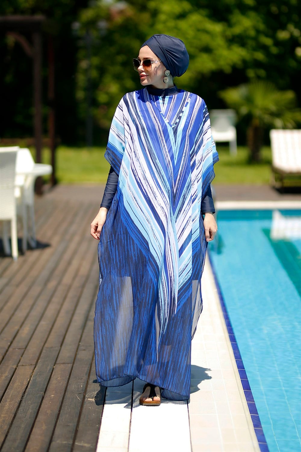 Remsa Mayo Tesettür Mayo Üzerine Desenli Kaftan Pareo 430-556 çizgili