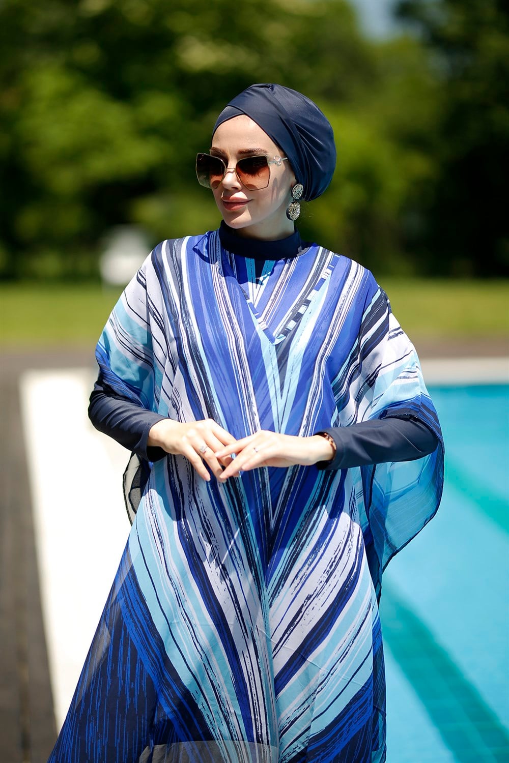 Remsa Mayo Tesettür Mayo Üzerine Desenli Kaftan Pareo 430-556 çizgili