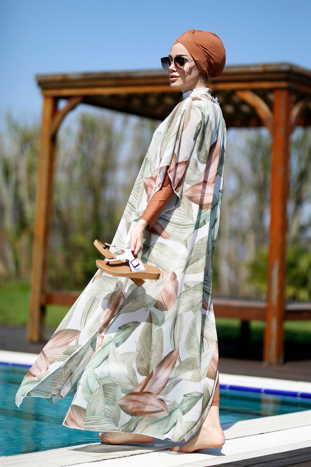 Remsa Mayo Tesettür Mayo Üzerine Desenli Kaftan Pareo Soft Yapraklar 430-551