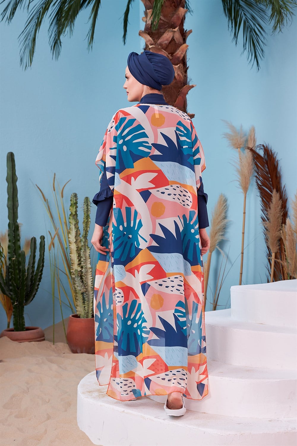 Remsa Mayo Tesettür Mayo Üzerine Desenli Tek Kaftan Pareo 430-134 Turuncu