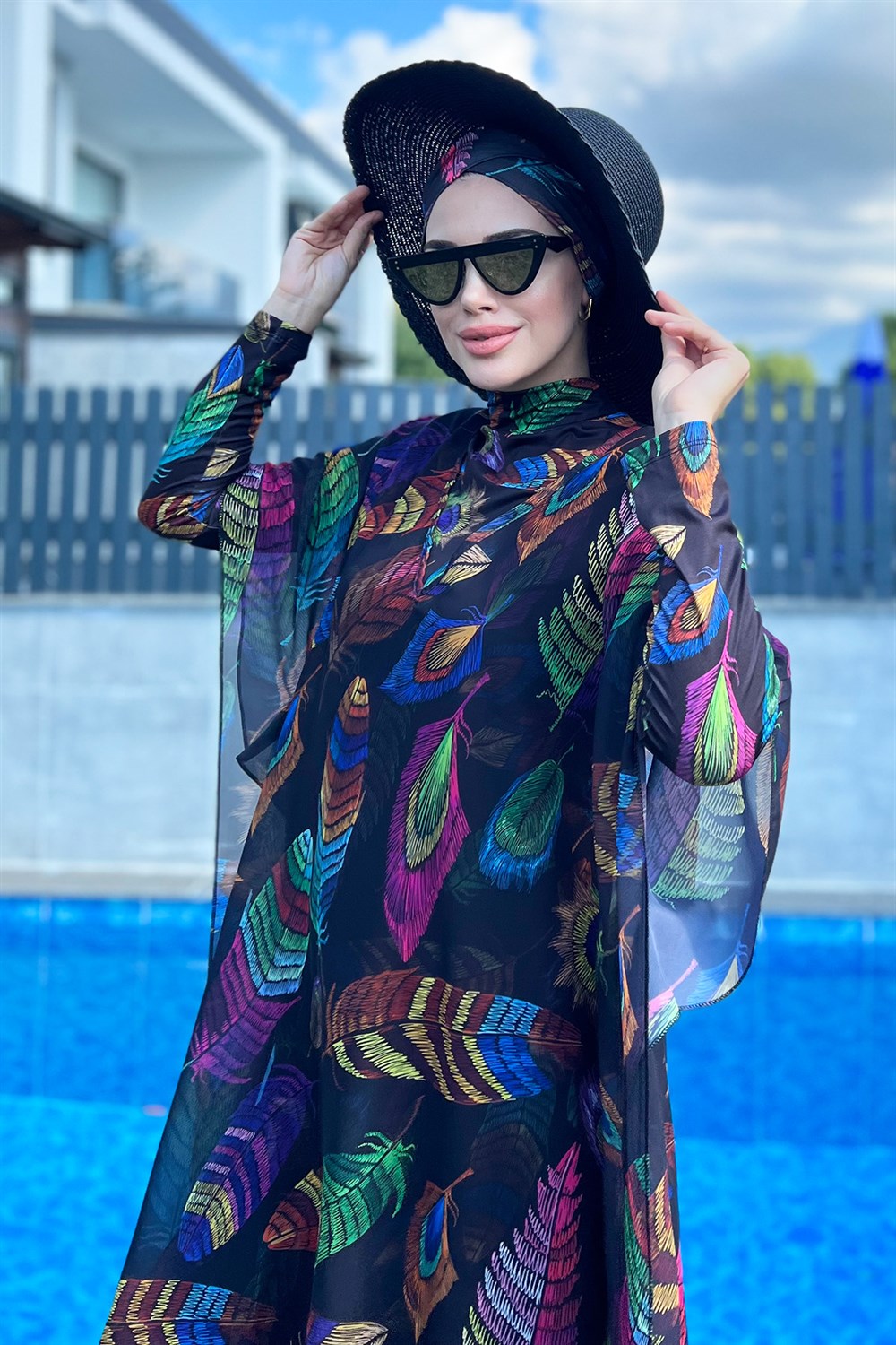 Remsa Mayo Tesettür Mayo Üzerine Desenli Tek Kaftan Pareo 430-221 Tuğba