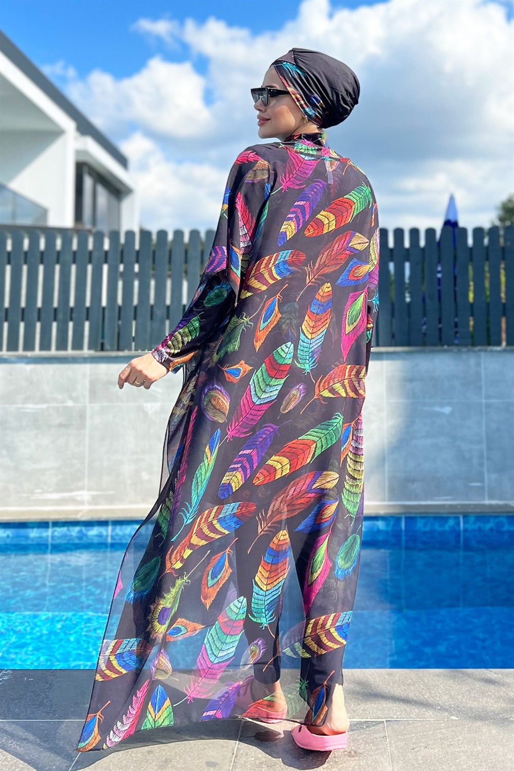 Remsa Mayo Tesettür Mayo Üzerine Desenli Tek Kaftan Pareo 430-221 Tuğba