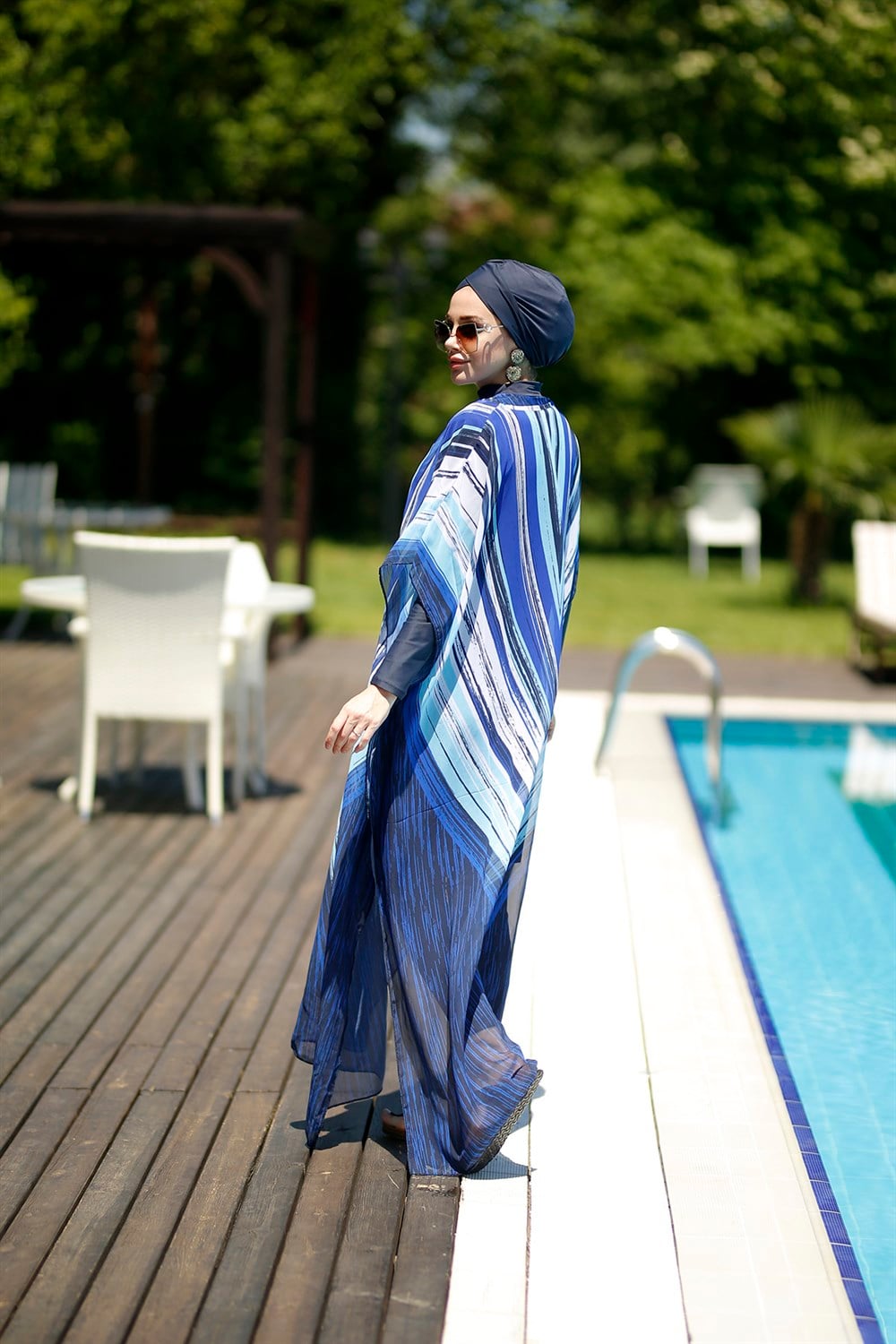 Remsa Mayo Tesettür Mayo Üzerine Desenli Kaftan Pareo 430-556 çizgili