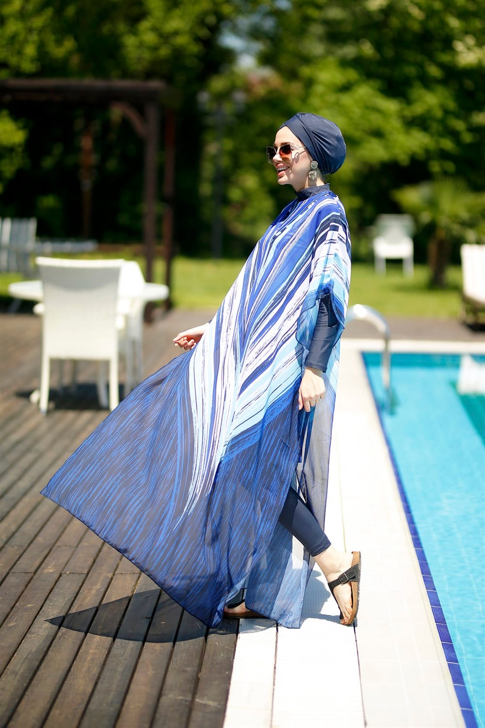 Remsa Mayo Tesettür Mayo Üzerine Desenli Kaftan Pareo 430-556 çizgili