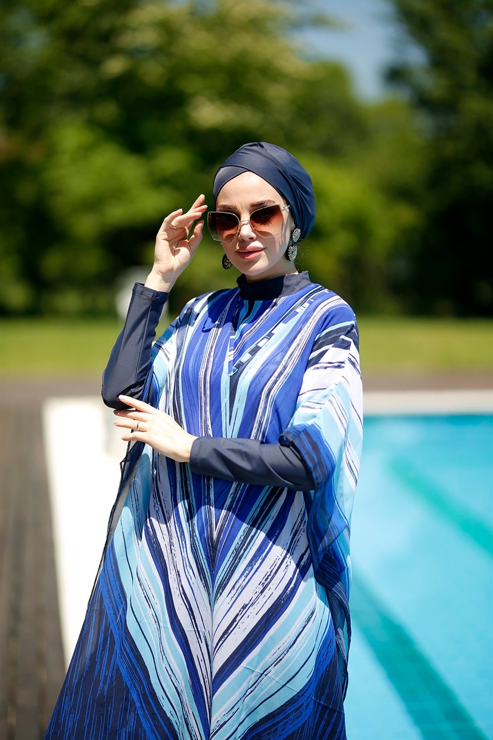 Remsa Mayo Tesettür Mayo Üzerine Desenli Kaftan Pareo 430-556 çizgili