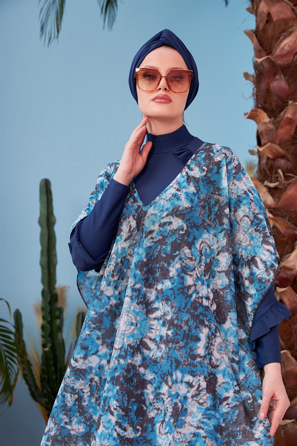 Remsa Mayo Üzerine Kaftan Pareo 430-105 Batik Desen Mavi