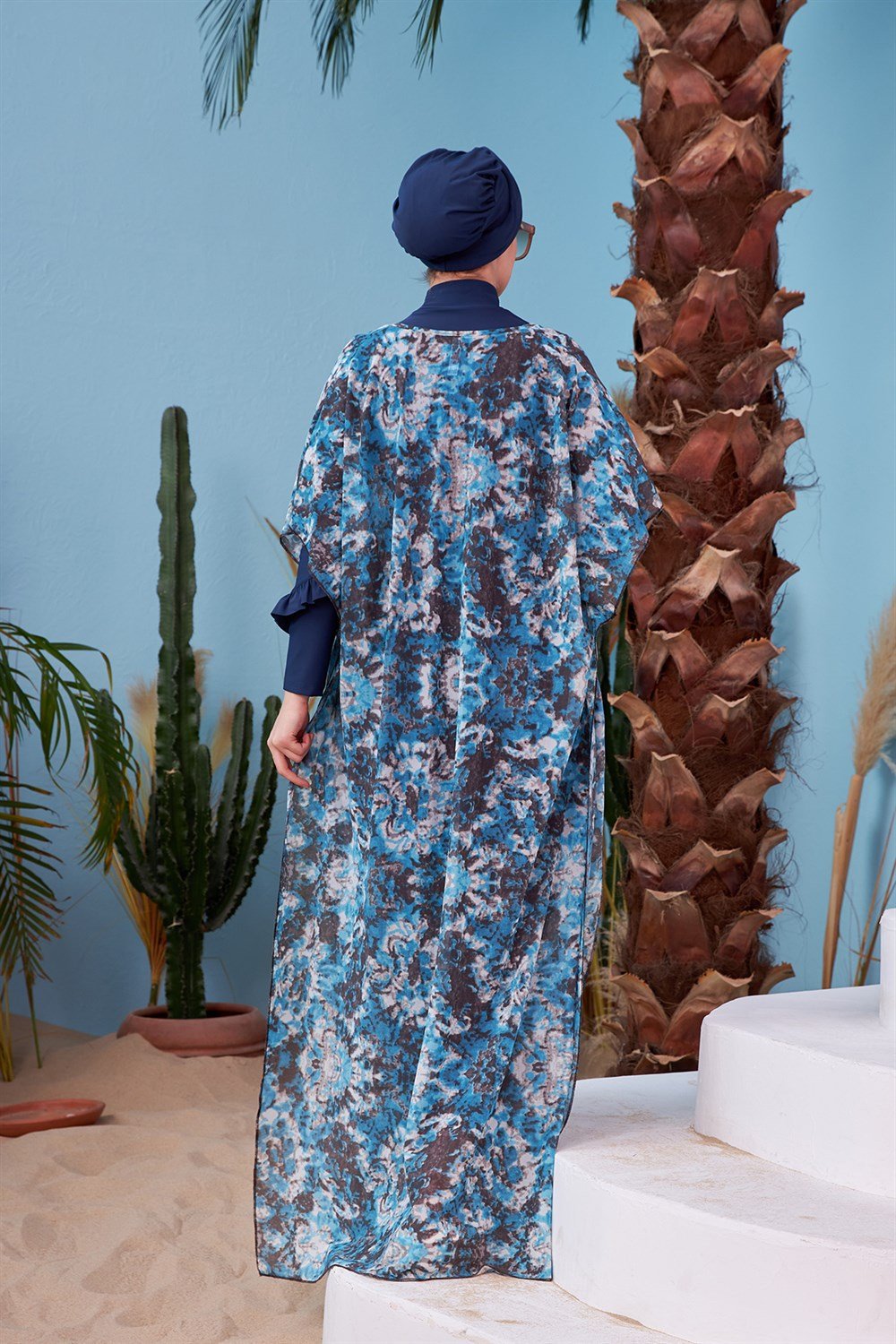 Remsa Mayo Üzerine Kaftan Pareo 430-105 Batik Desen Mavi