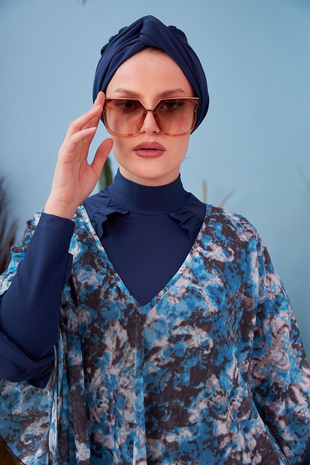 Remsa Mayo Üzerine Kaftan Pareo 430-105 Batik Desen Mavi