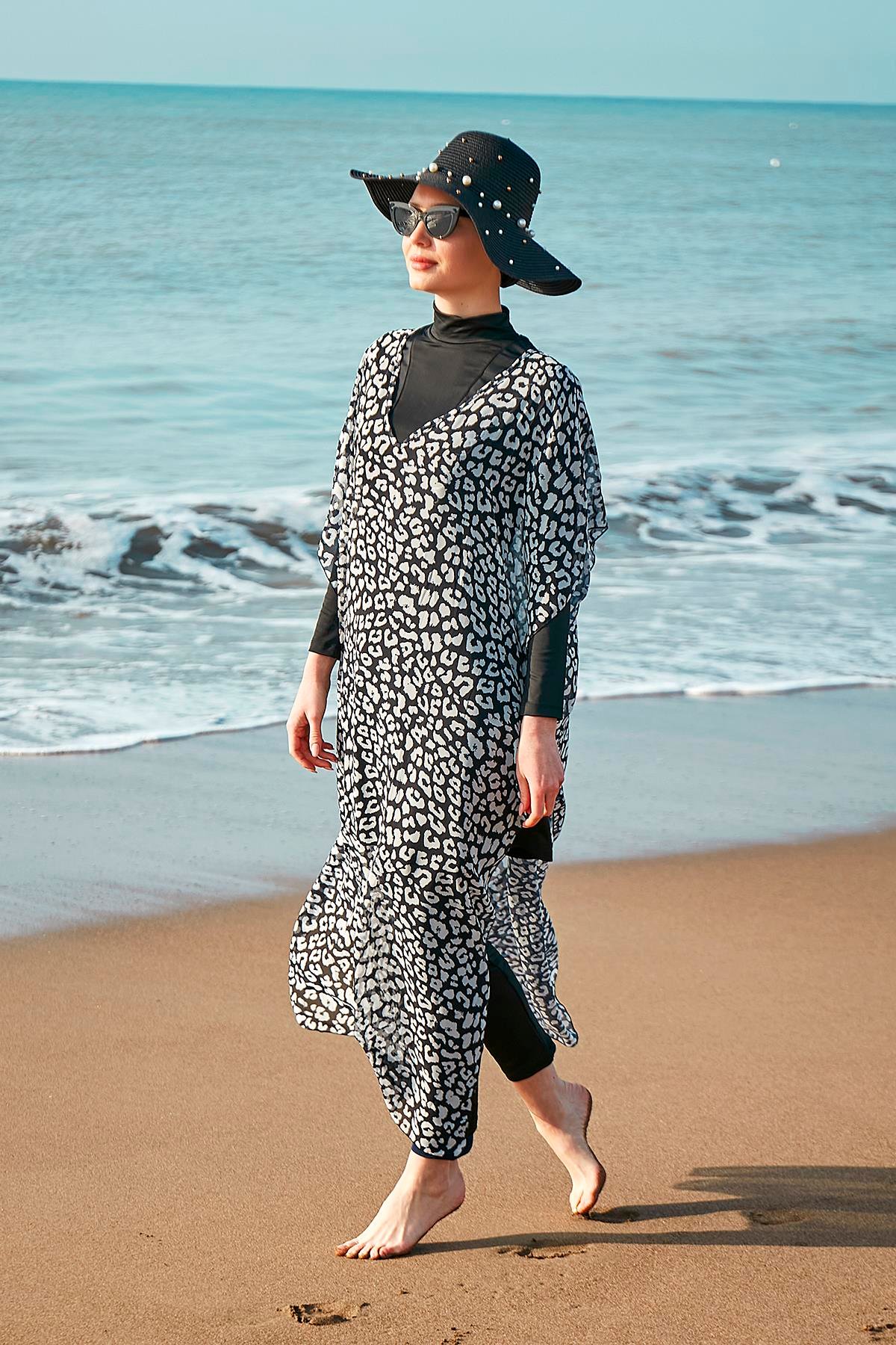 Remsa Mayo Üzerine Kaftan Pareo 430-130 Leopar Beyaz