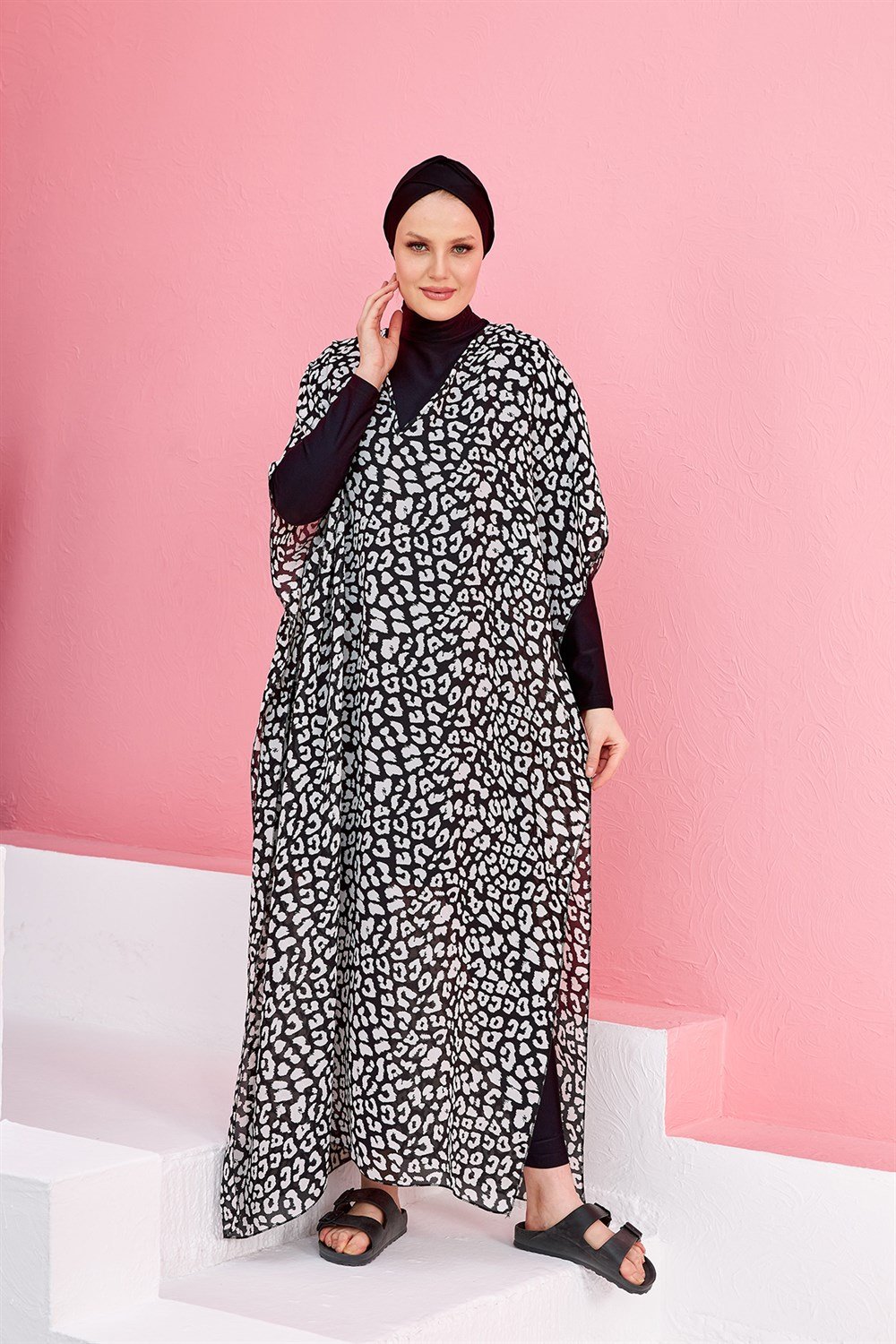 Remsa Mayo Üzerine Kaftan Pareo 430-130 Leopar Beyaz
