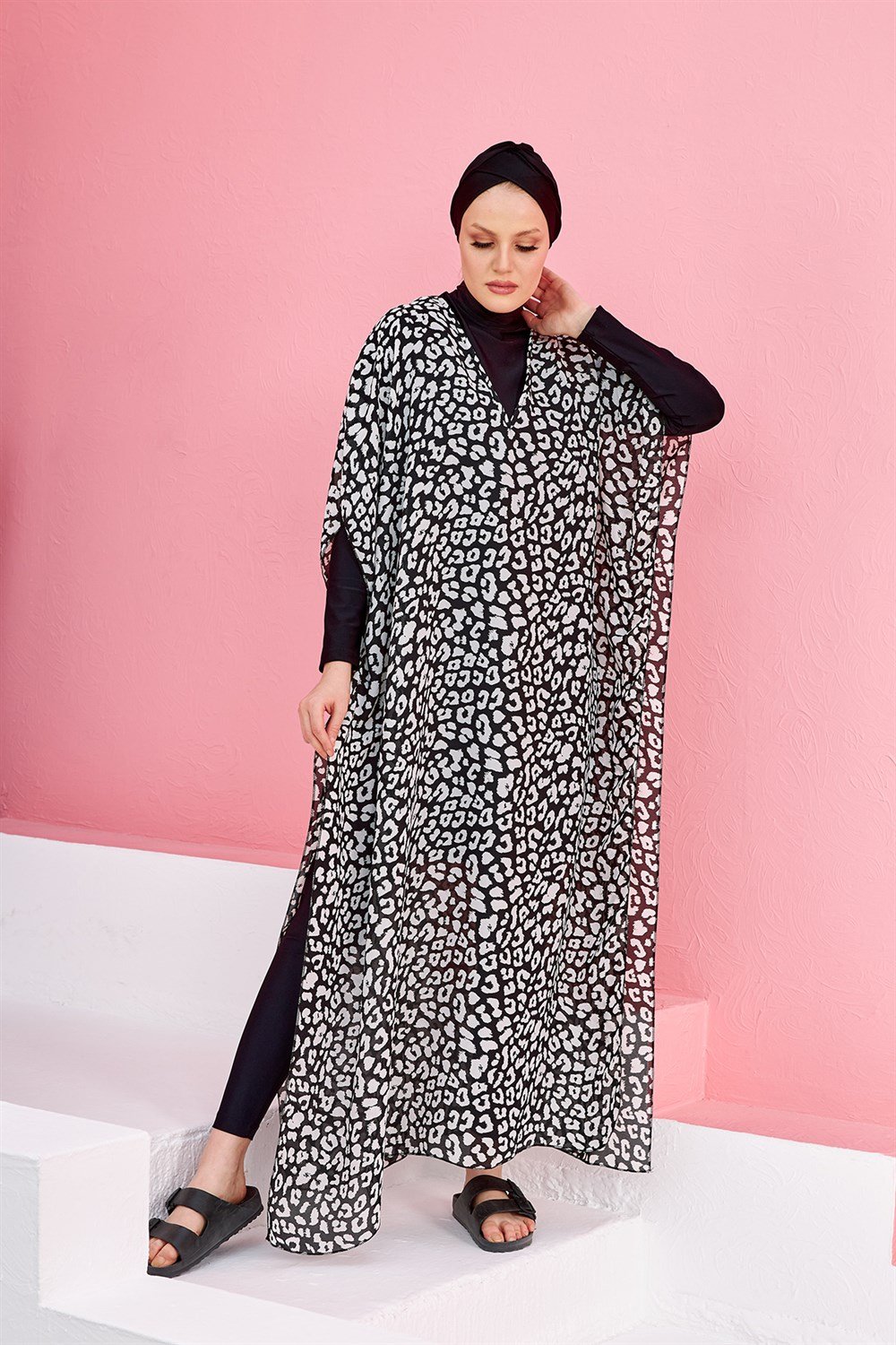 Remsa Mayo Üzerine Kaftan Pareo 430-130 Leopar Beyaz