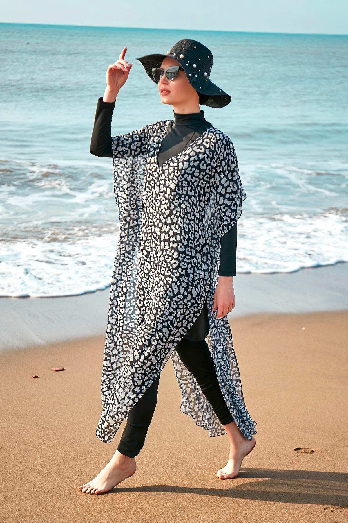 Remsa Mayo Üzerine Kaftan Pareo 430-130 Leopar Beyaz
