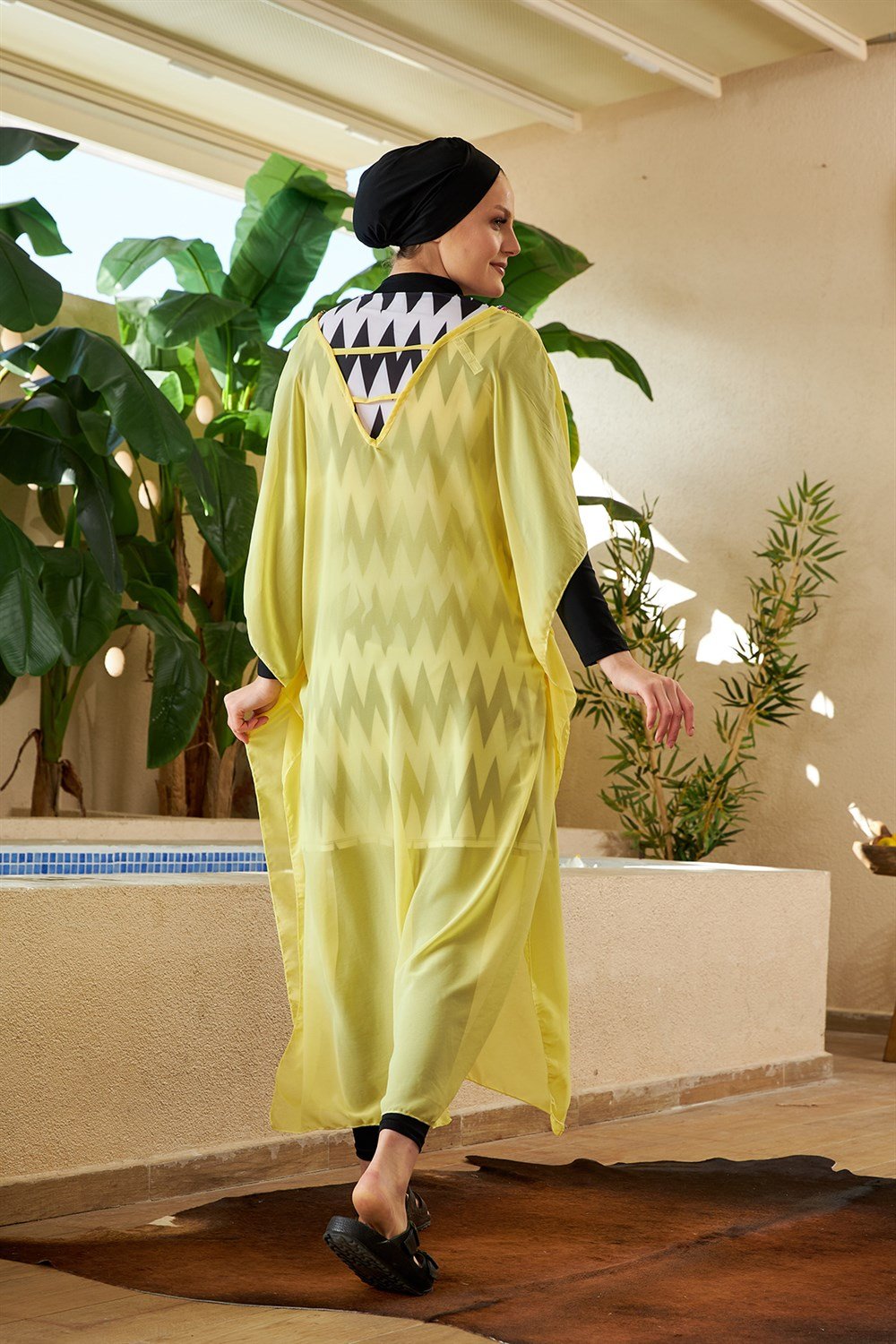 Remsa Mayo Üzerine Kaftan Pareo 430-500S Sarı Yakası İşlemeli