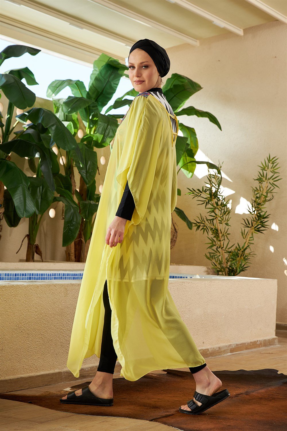 Remsa Mayo Üzerine Kaftan Pareo 430-500S Sarı Yakası İşlemeli