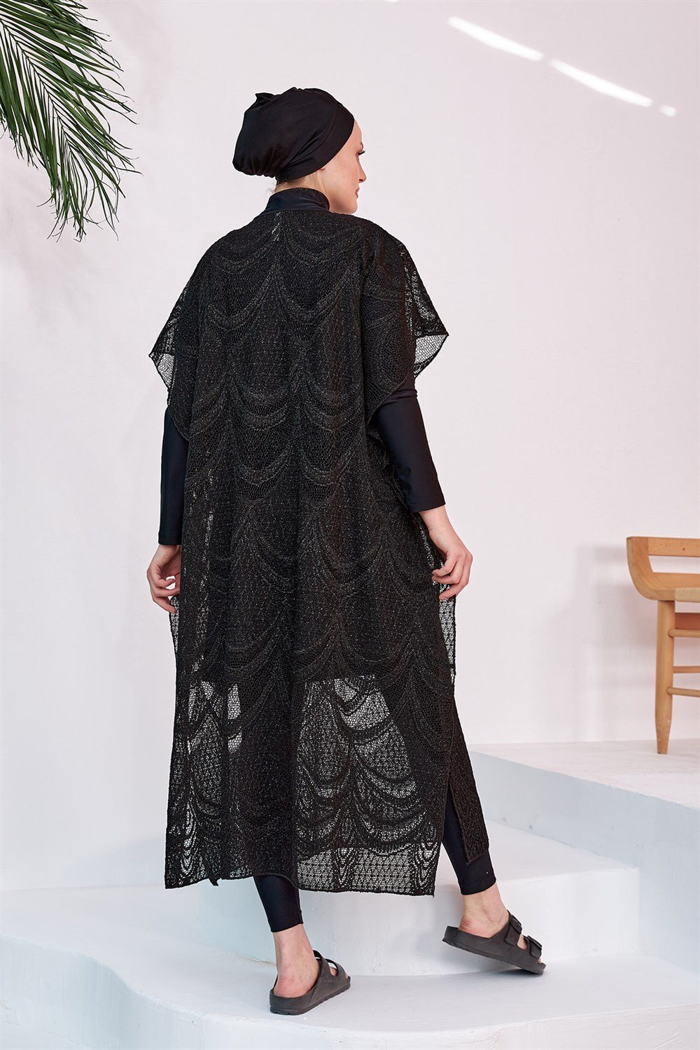 Remsa Mayo Üzerine Örme Kaftan Pareo 430-602T Siyah