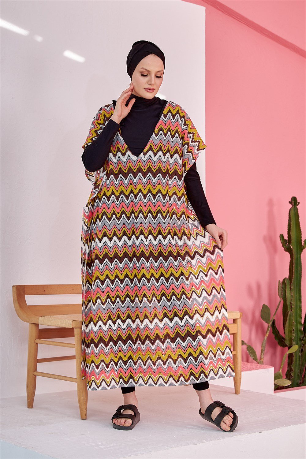 Remsa Mayo Üzerine Örme Kaftan Pareo 410-436 Kahve