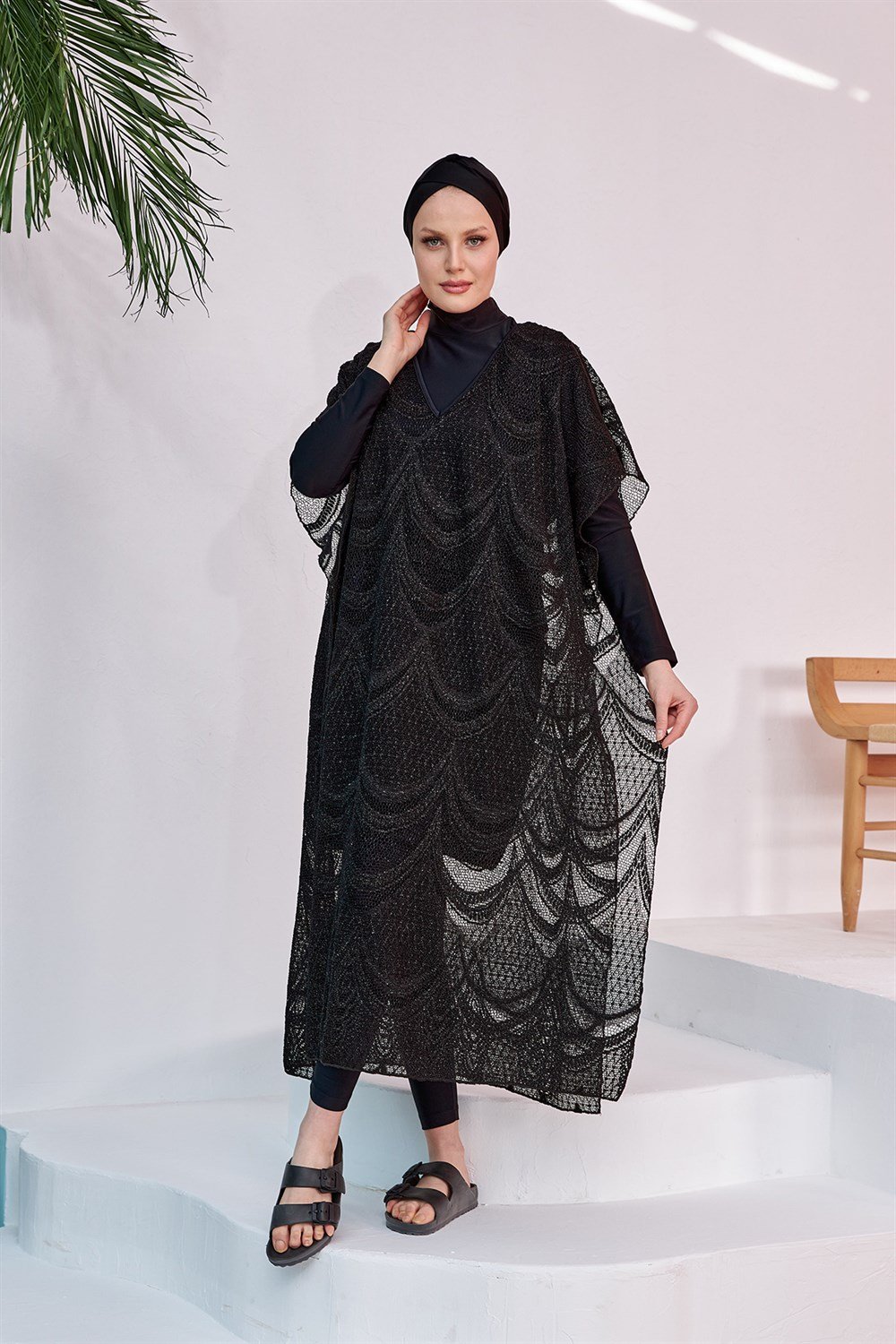 Remsa Mayo Üzerine Örme Kaftan Pareo 430-602T Siyah
