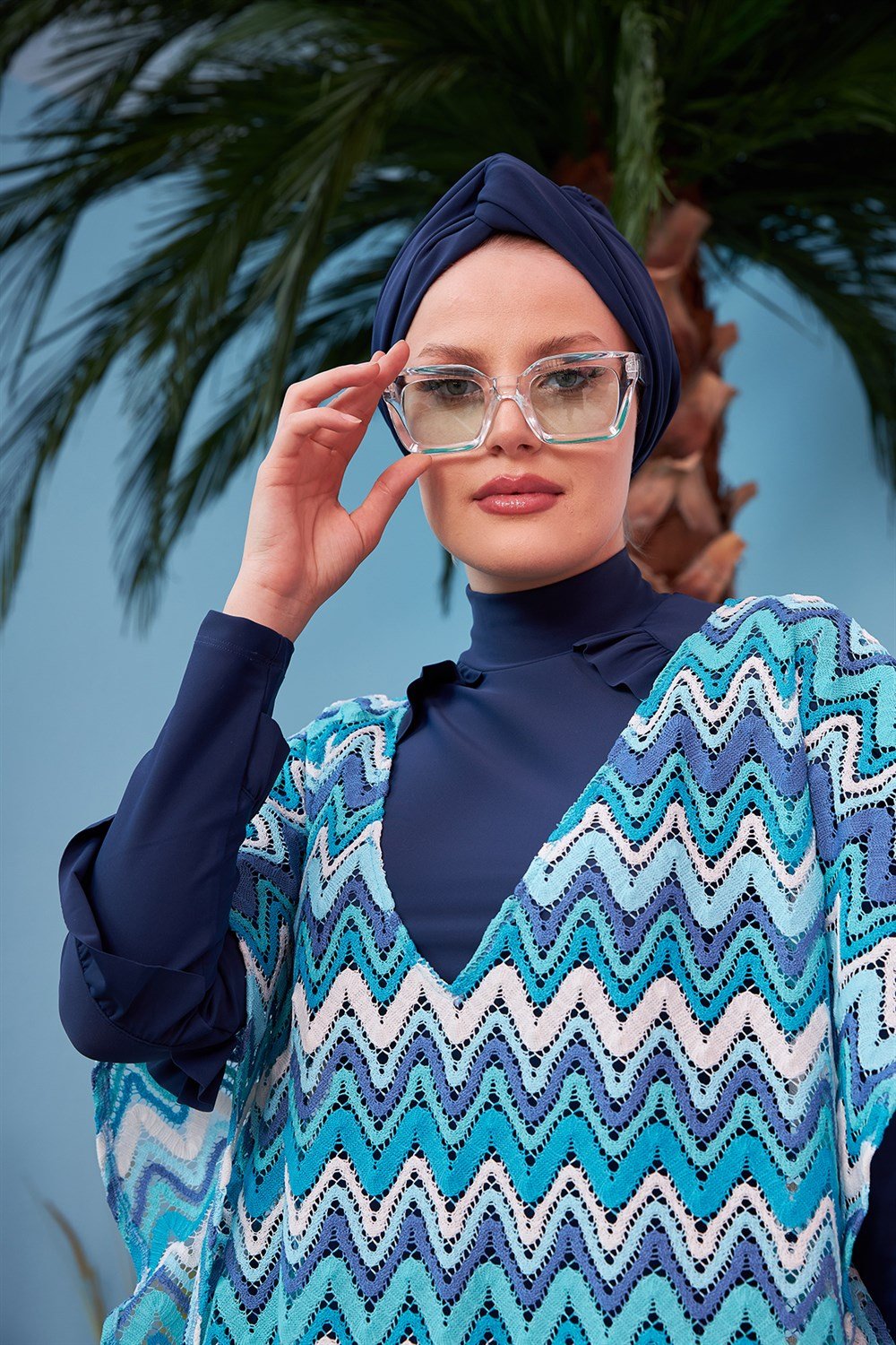 Remsa Mayo Üzerine Örme Kaftan Pareo 410-437 Turkuaz