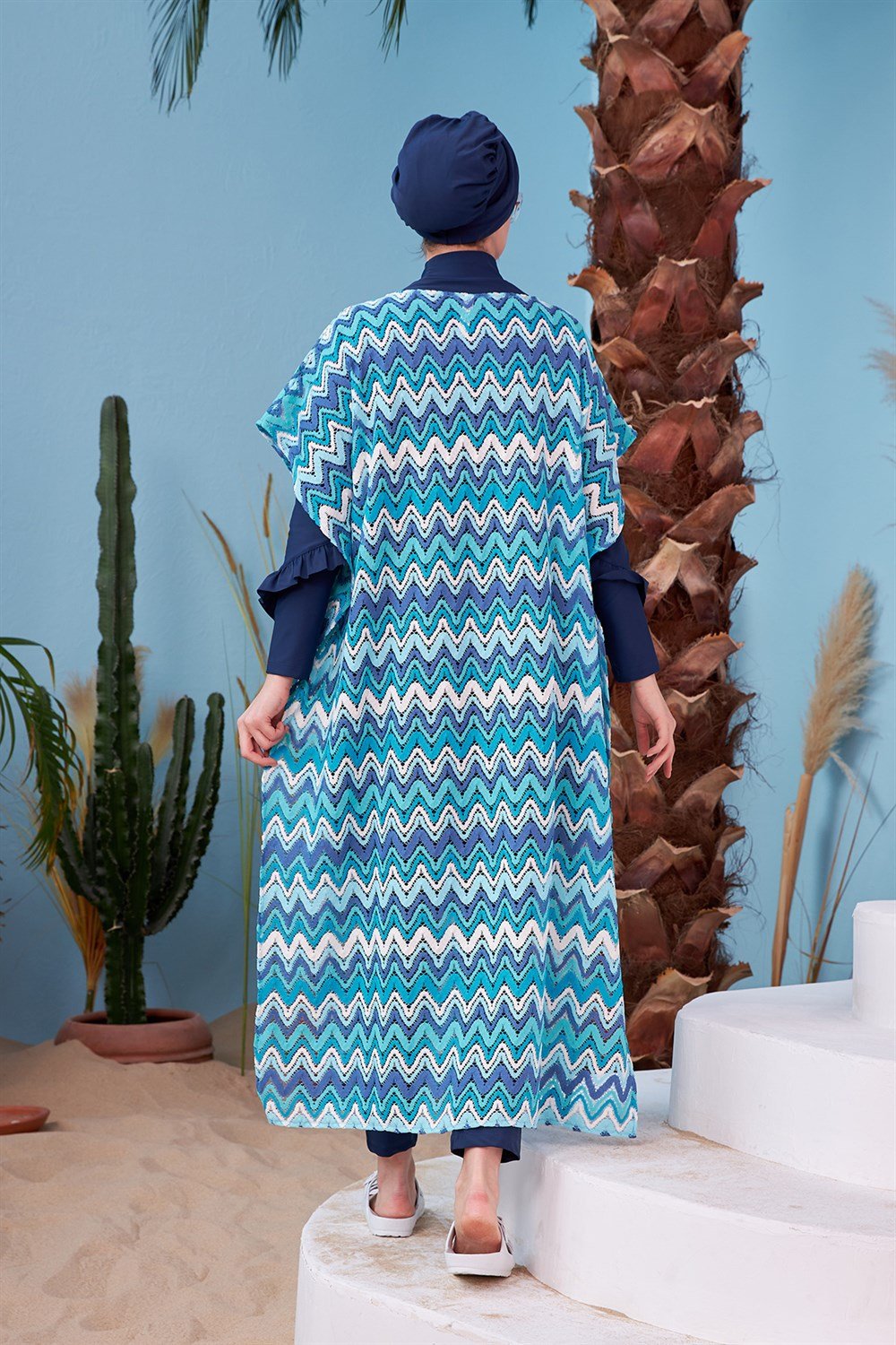 Remsa Mayo Üzerine Örme Kaftan Pareo 410-437 Turkuaz