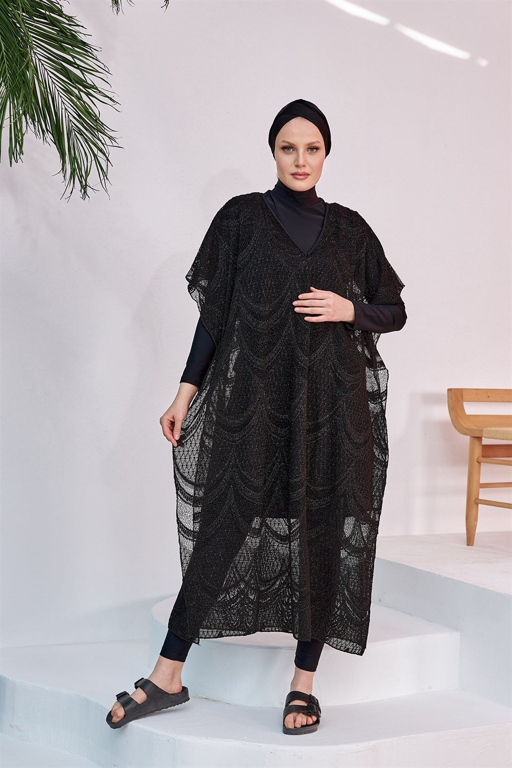 Remsa Mayo Üzerine Örme Kaftan Pareo 430-602T Siyah