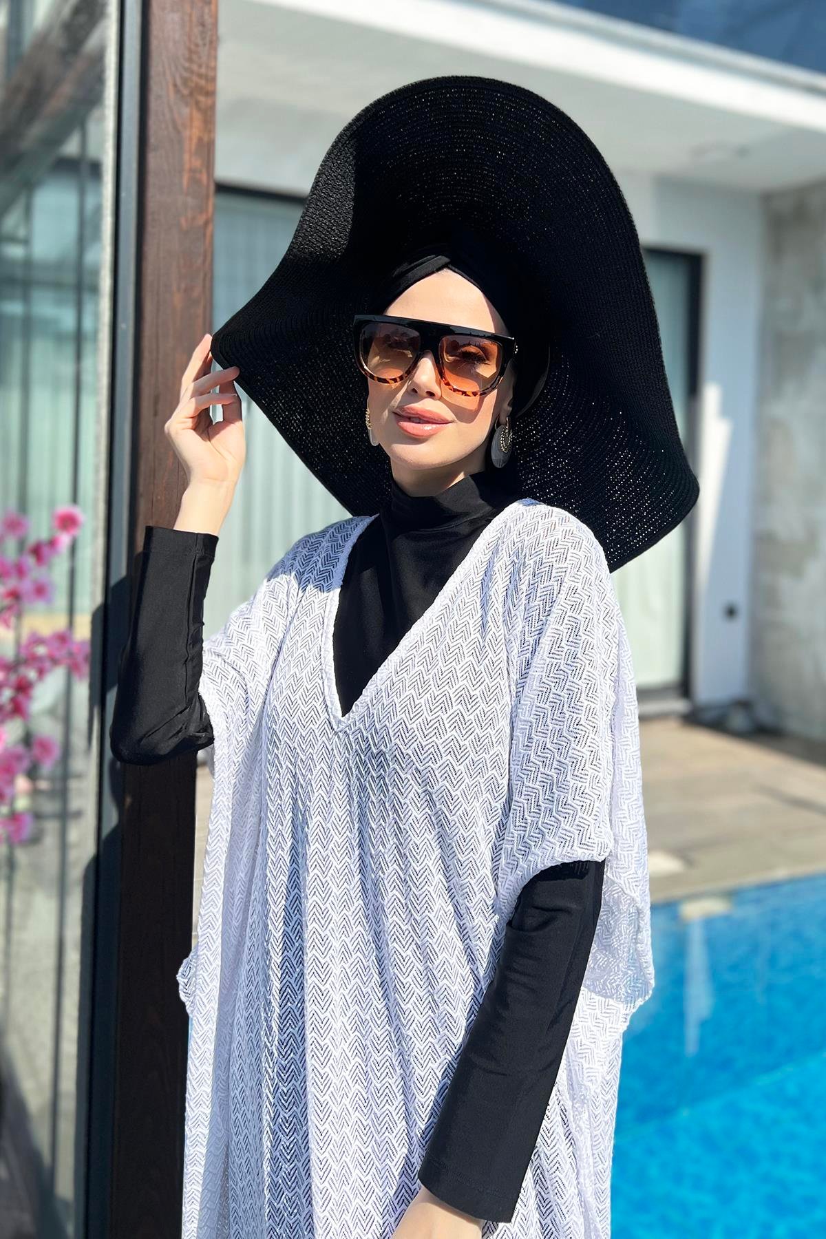 Remsa Mayo Üzerine Örme Kaftan Pareo 430-T2 Beyaz