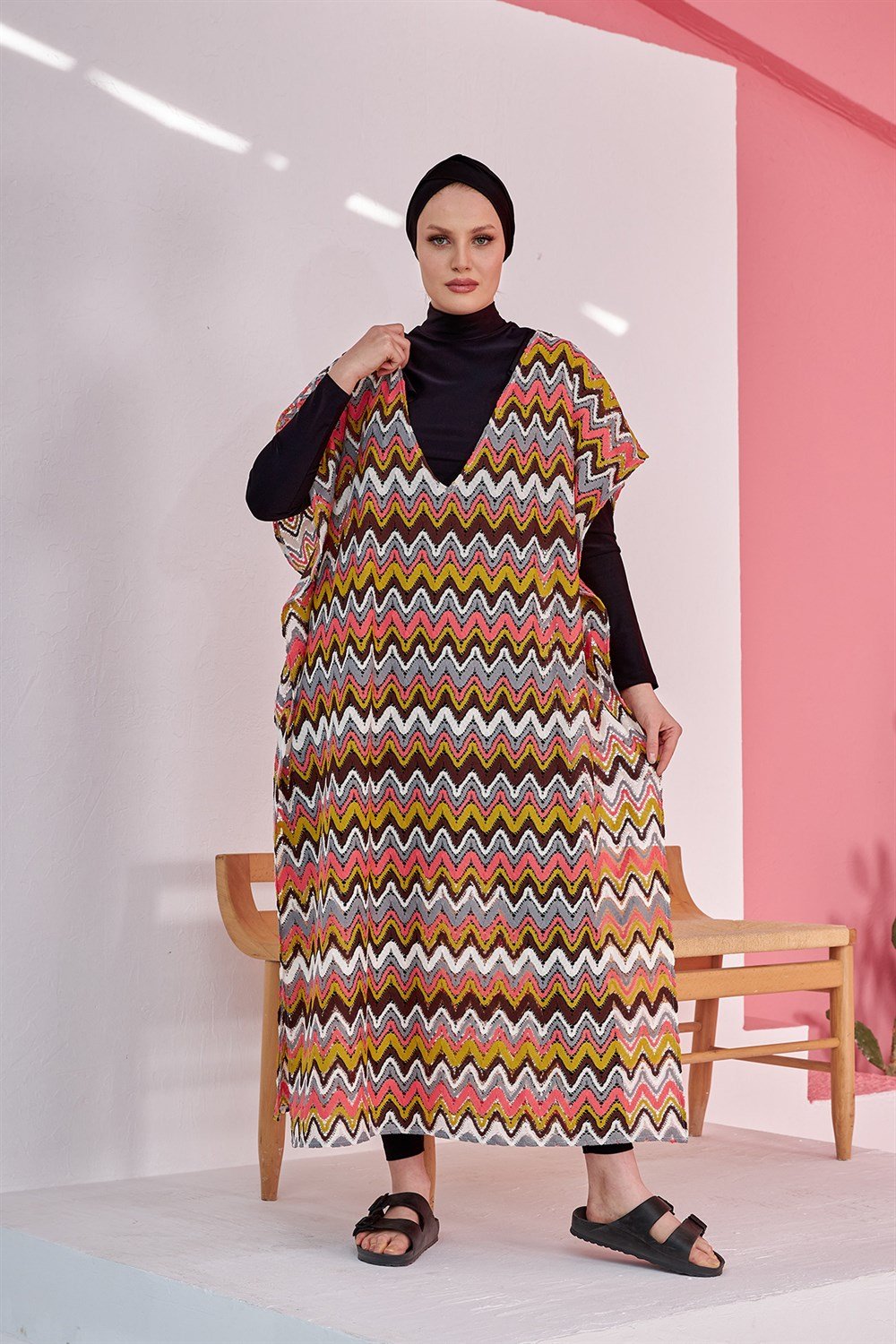 Remsa Mayo Üzerine Örme Kaftan Pareo 410-436 Kahve