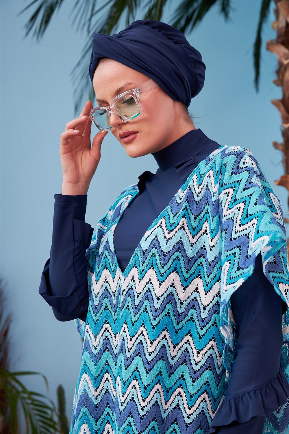 Remsa Mayo Üzerine Örme Kaftan Pareo 410-437 Turkuaz