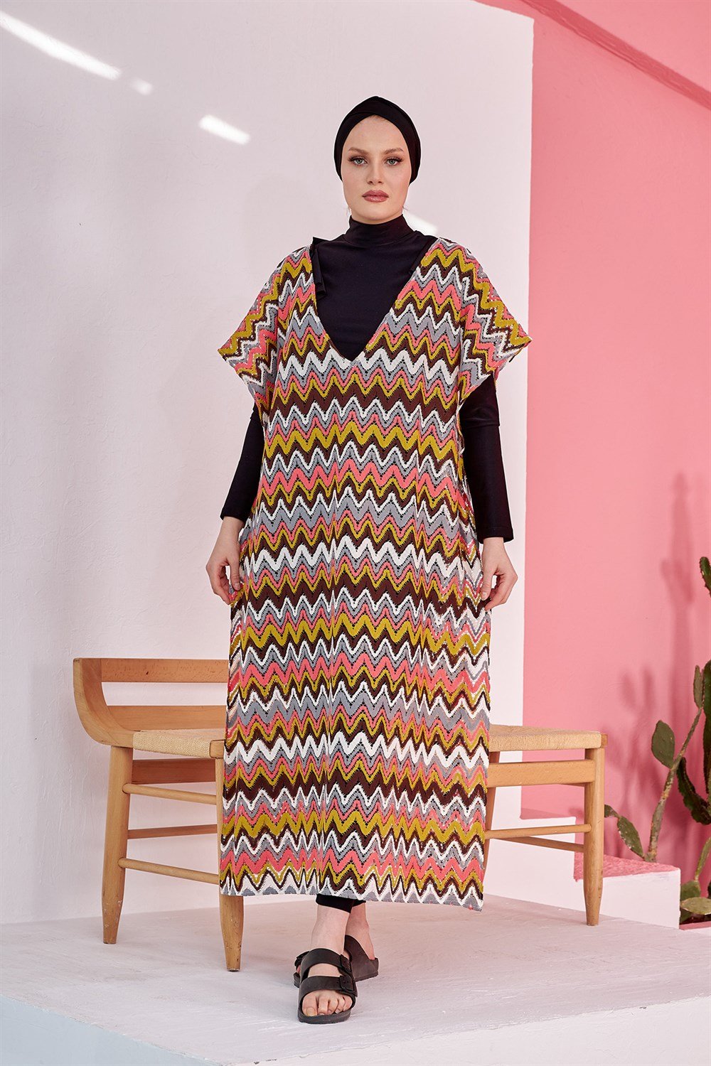 Remsa Mayo Üzerine Örme Kaftan Pareo 410-436 Kahve