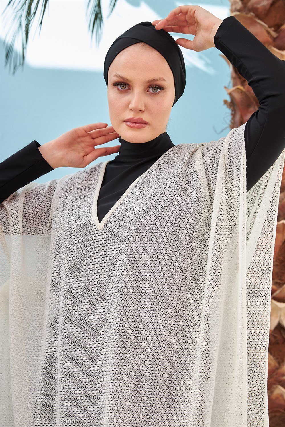 Remsa Mayo Üzerine Örme Kaftan Pareo 430-555 Ekru