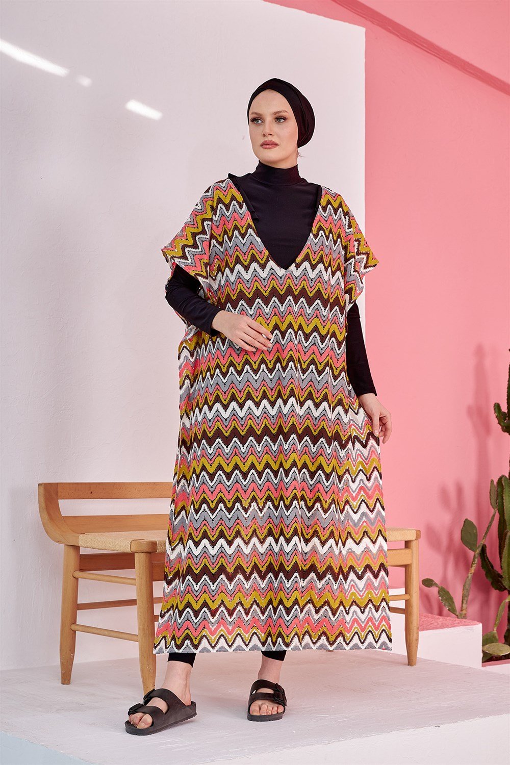 Remsa Mayo Üzerine Örme Kaftan Pareo 410-436 Kahve