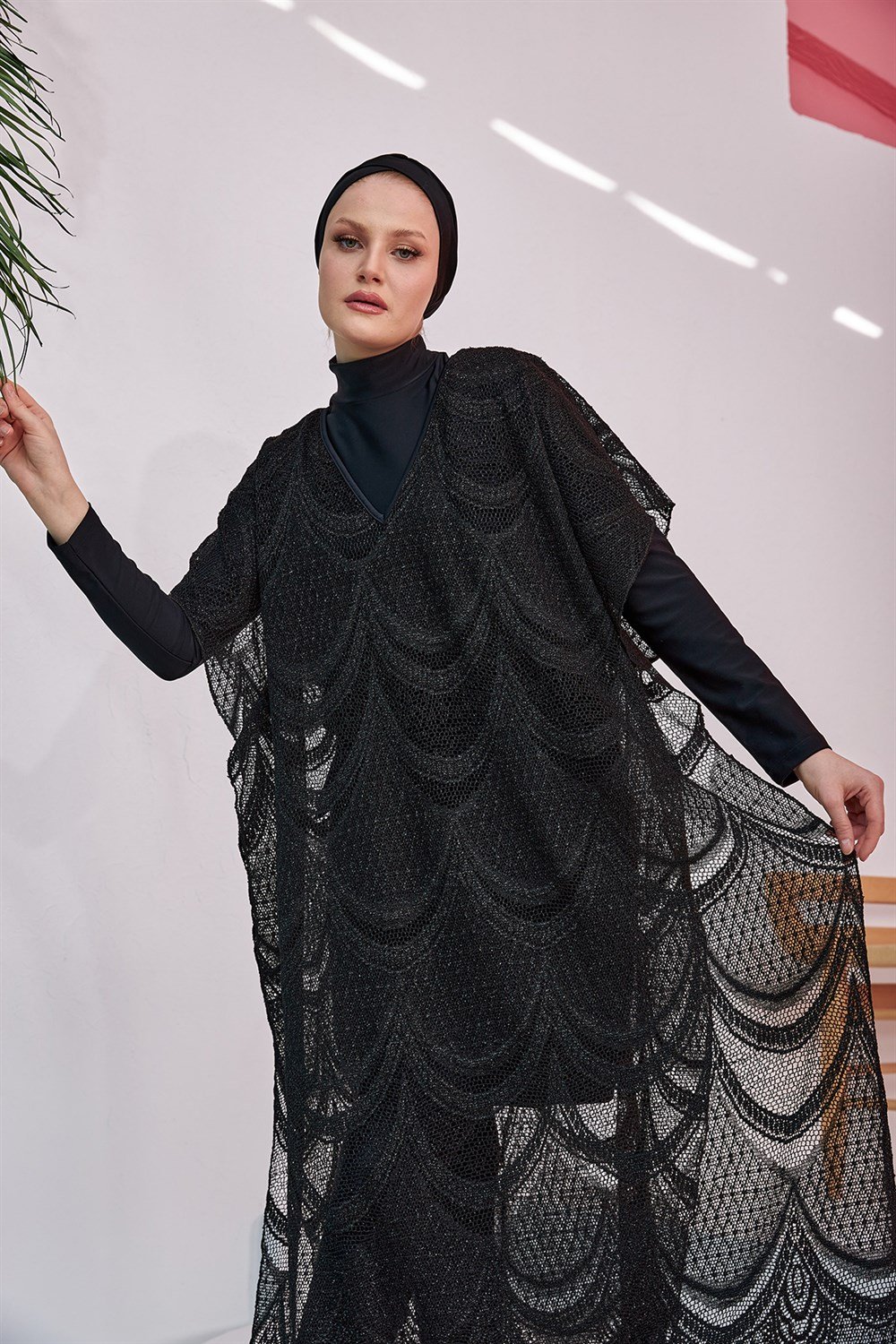 Remsa Mayo Üzerine Örme Kaftan Pareo 430-602T Siyah