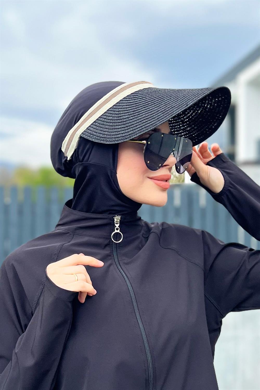 Remsa Mayo Vizör Hasır Şapka Güneş Koruyucu Siperlik Siyah Kahve RŞ-39