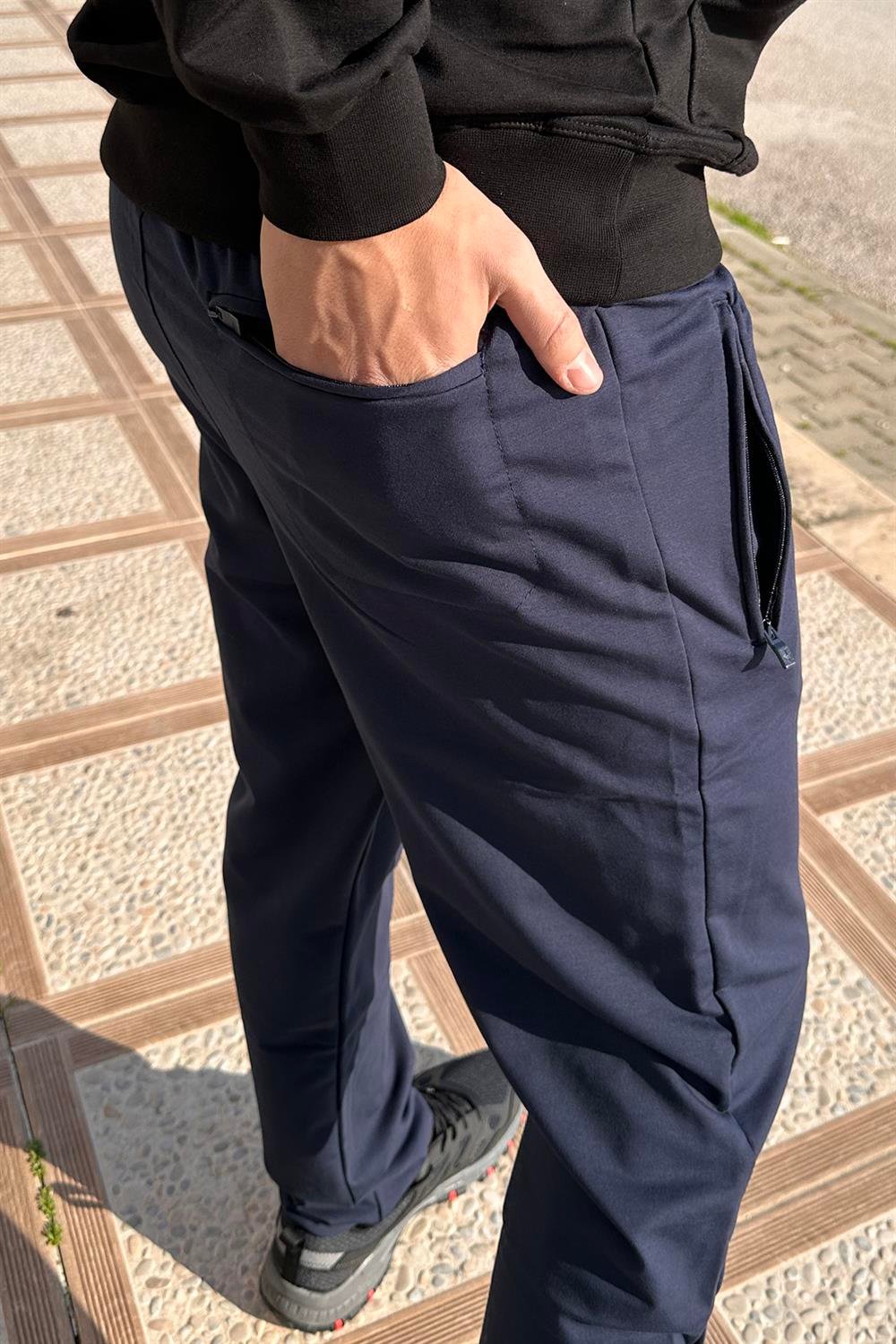 Remsa Spor Erkek Paçası Düz Beli Lastikli 3 Cepli Eşofman Altı 0705 Açık Lacivert