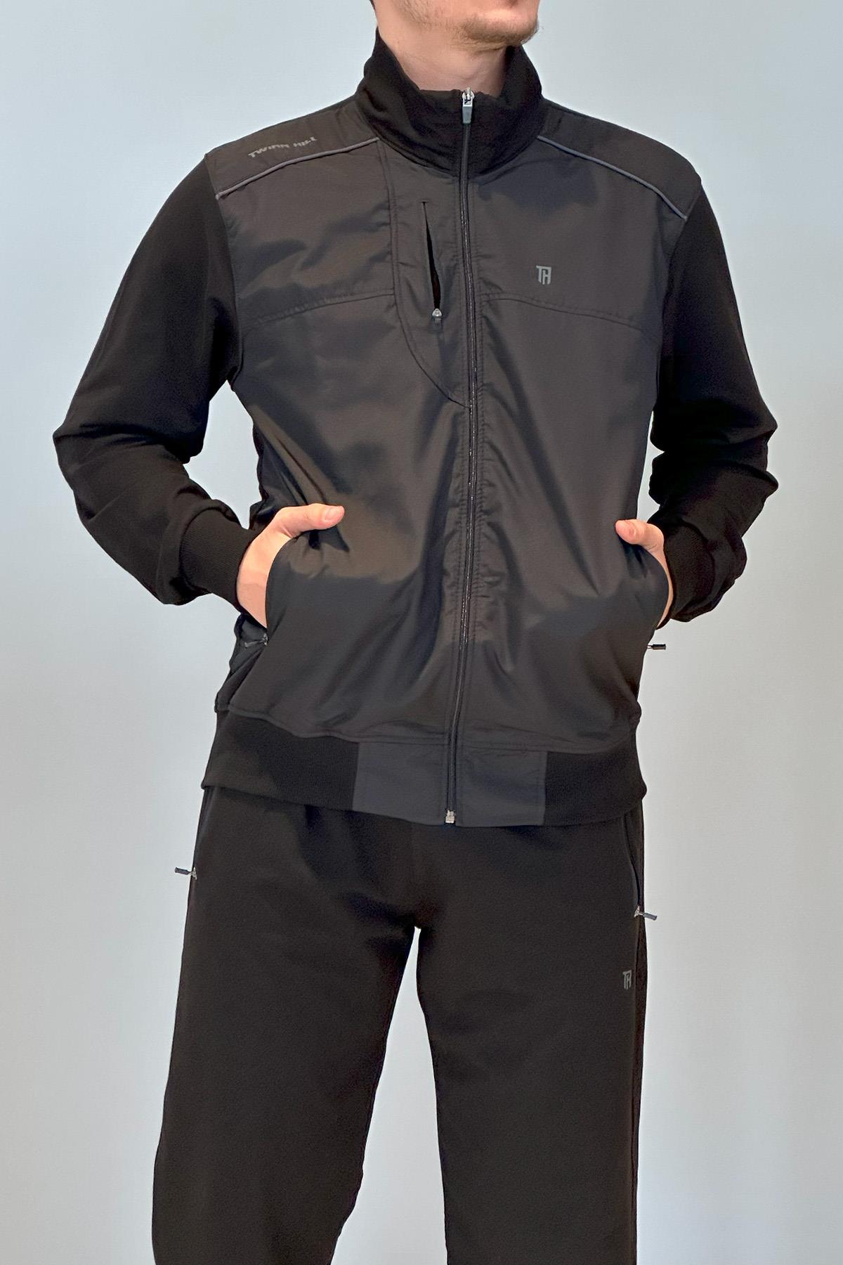 Remsa Spor Likralı Penye Erkek Eşofman Takımı 6711 Siyah