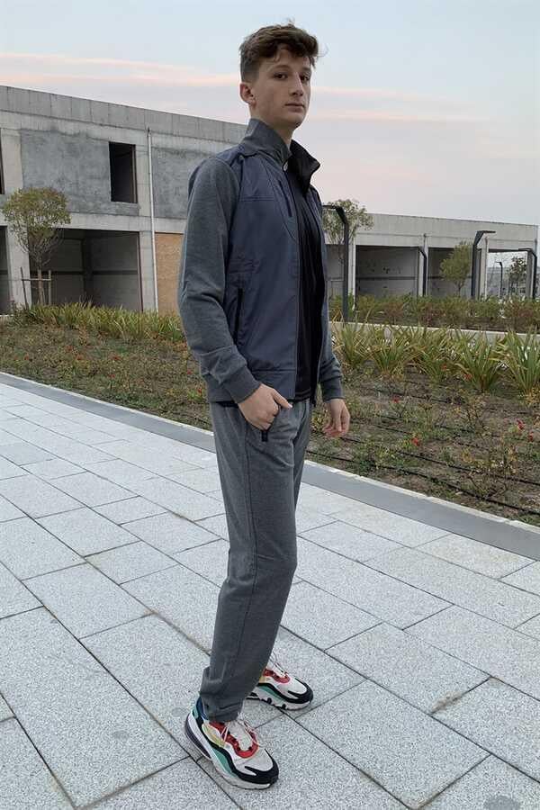 Remsa Spor Likralı Penye Erkek Eşofman Takımı Gri