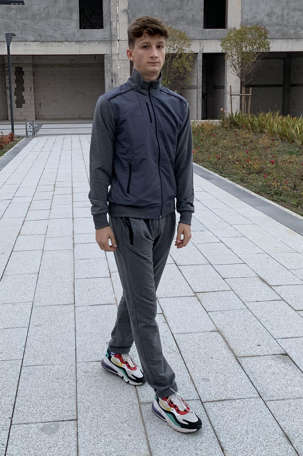 Remsa Spor Likralı Penye Erkek Eşofman Takımı Gri