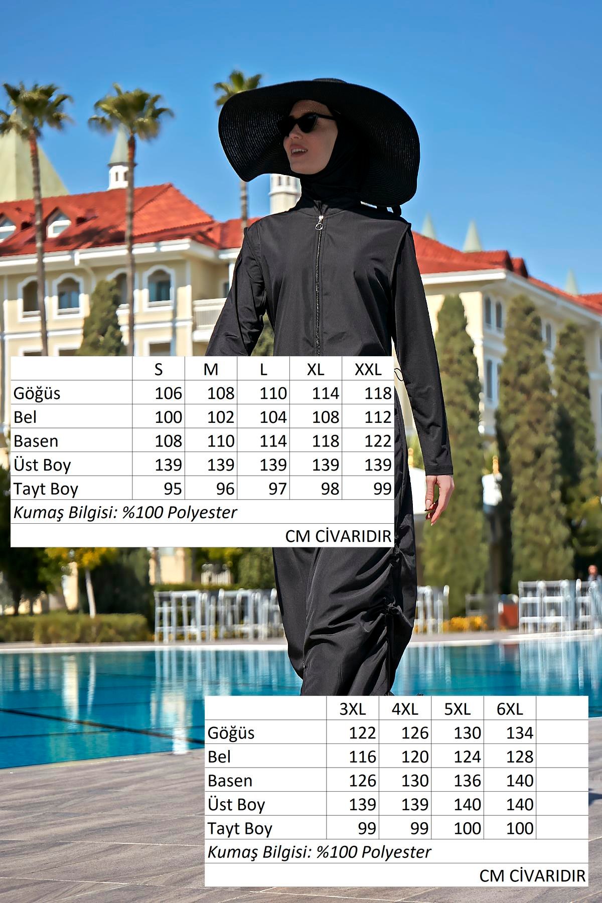 Remsa Tasarım Tam Kapalı Tesettür Mayo Tam Boy Uzun Boy R027 Fatma Siyah