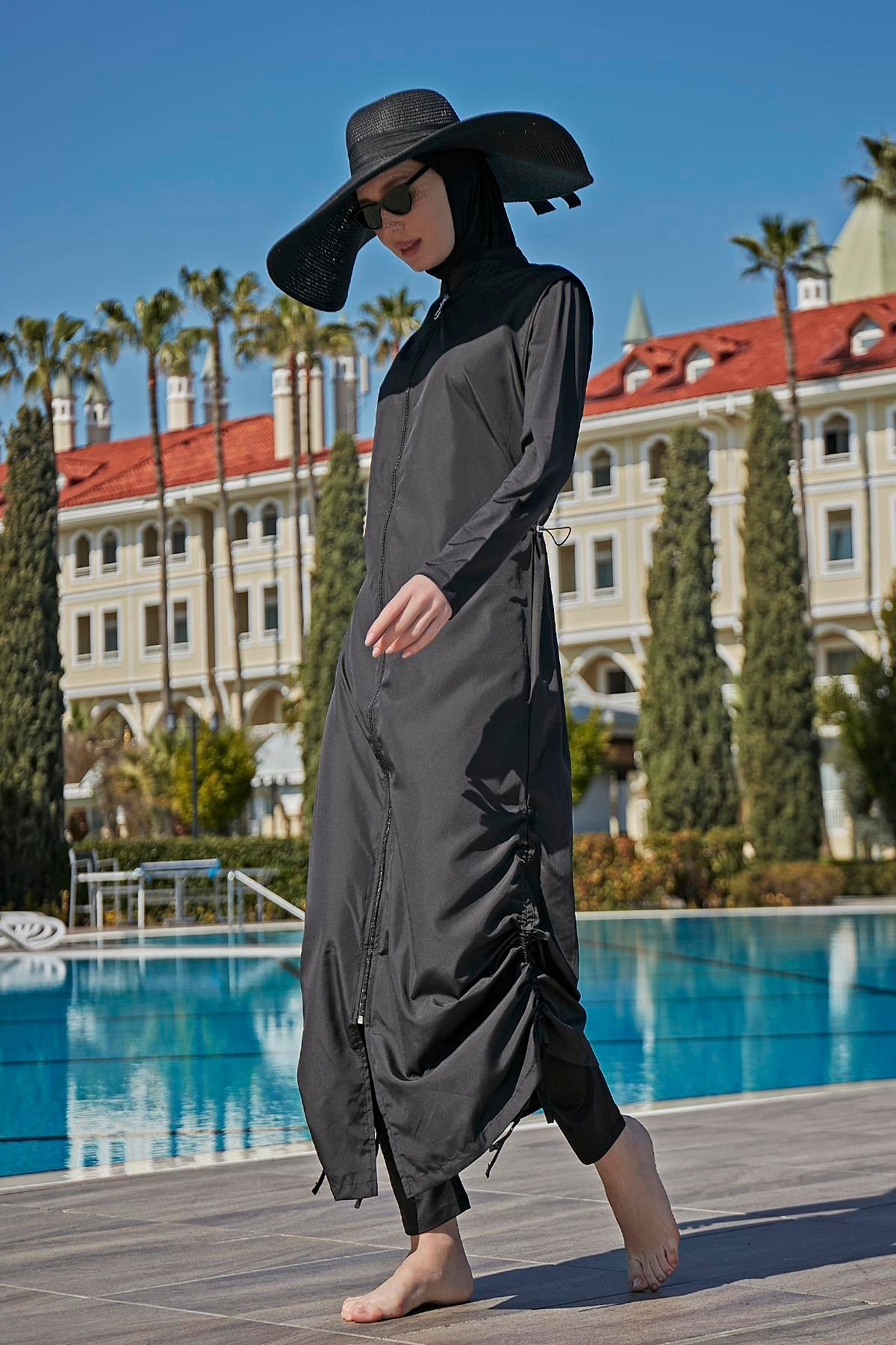Remsa Tasarım Tam Kapalı Tesettür Mayo Tam Boy Uzun Boy R027 Fatma Siyah