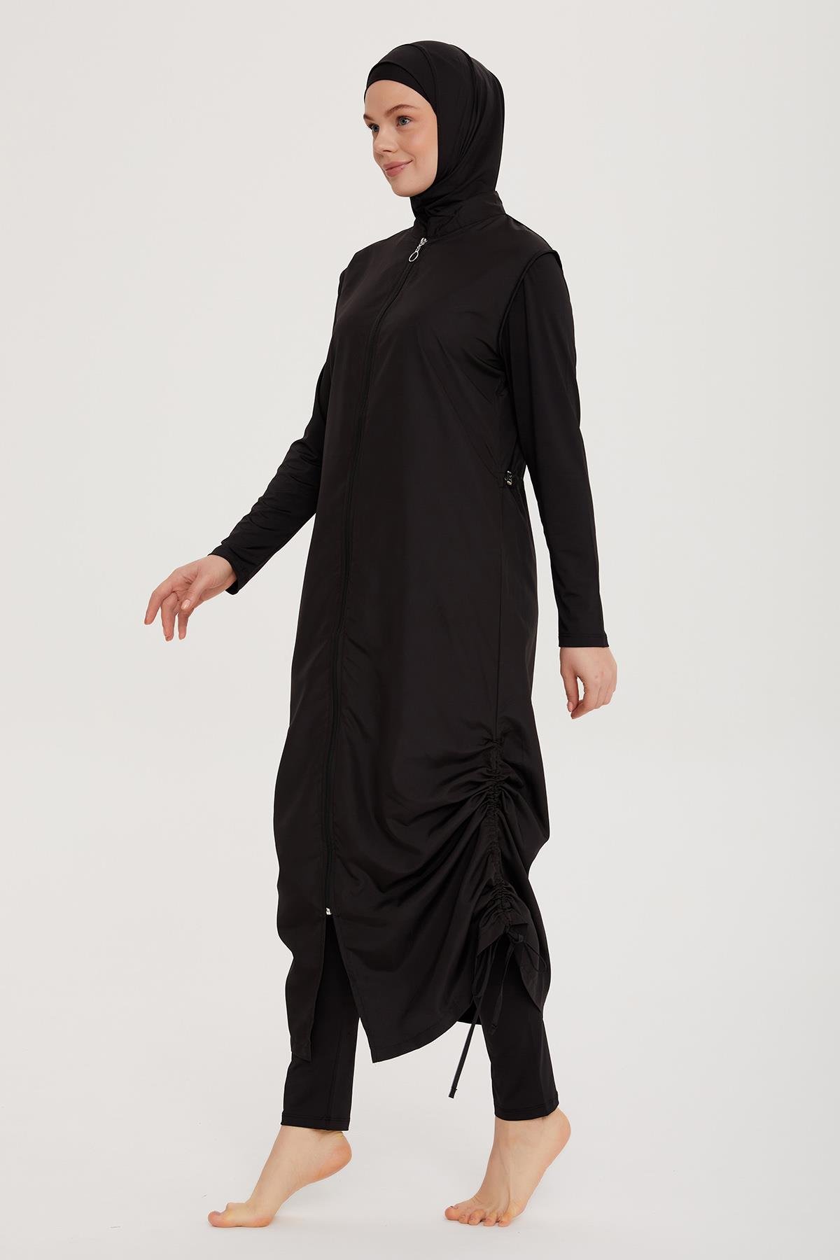 Remsa Tasarım Tam Kapalı Tesettür Mayo Tam Boy Uzun Boy R027 Fatma Siyah