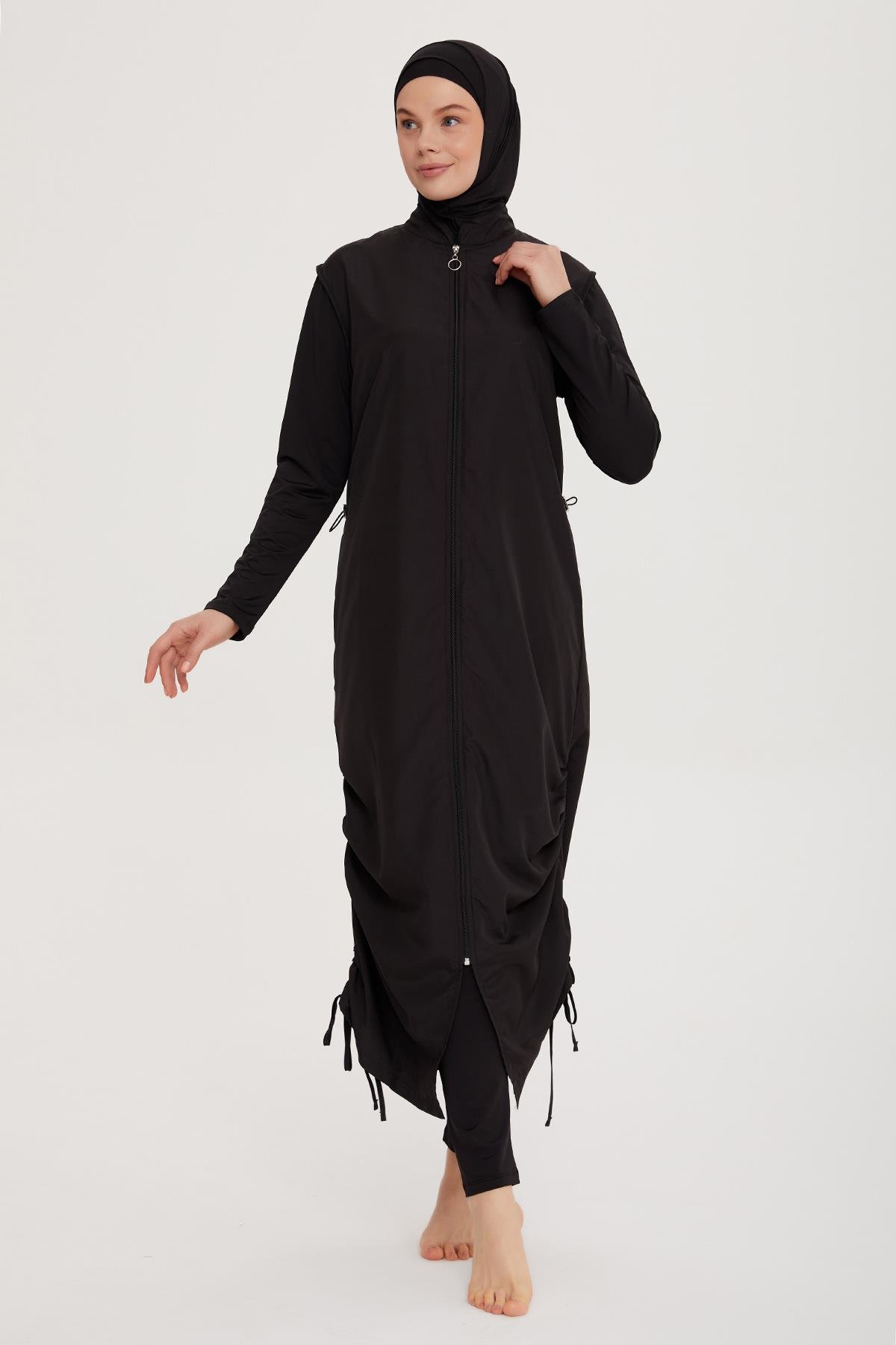 Remsa Tasarım Tam Kapalı Tesettür Mayo Tam Boy Uzun Boy R027 Fatma Siyah