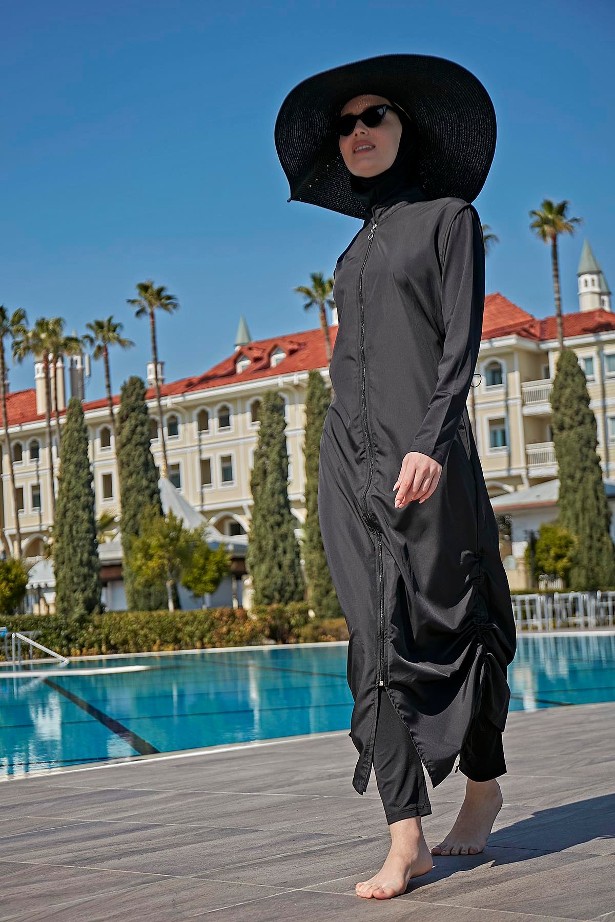 Remsa Tasarım Tam Kapalı Tesettür Mayo Tam Boy Uzun Boy R027 Fatma Siyah